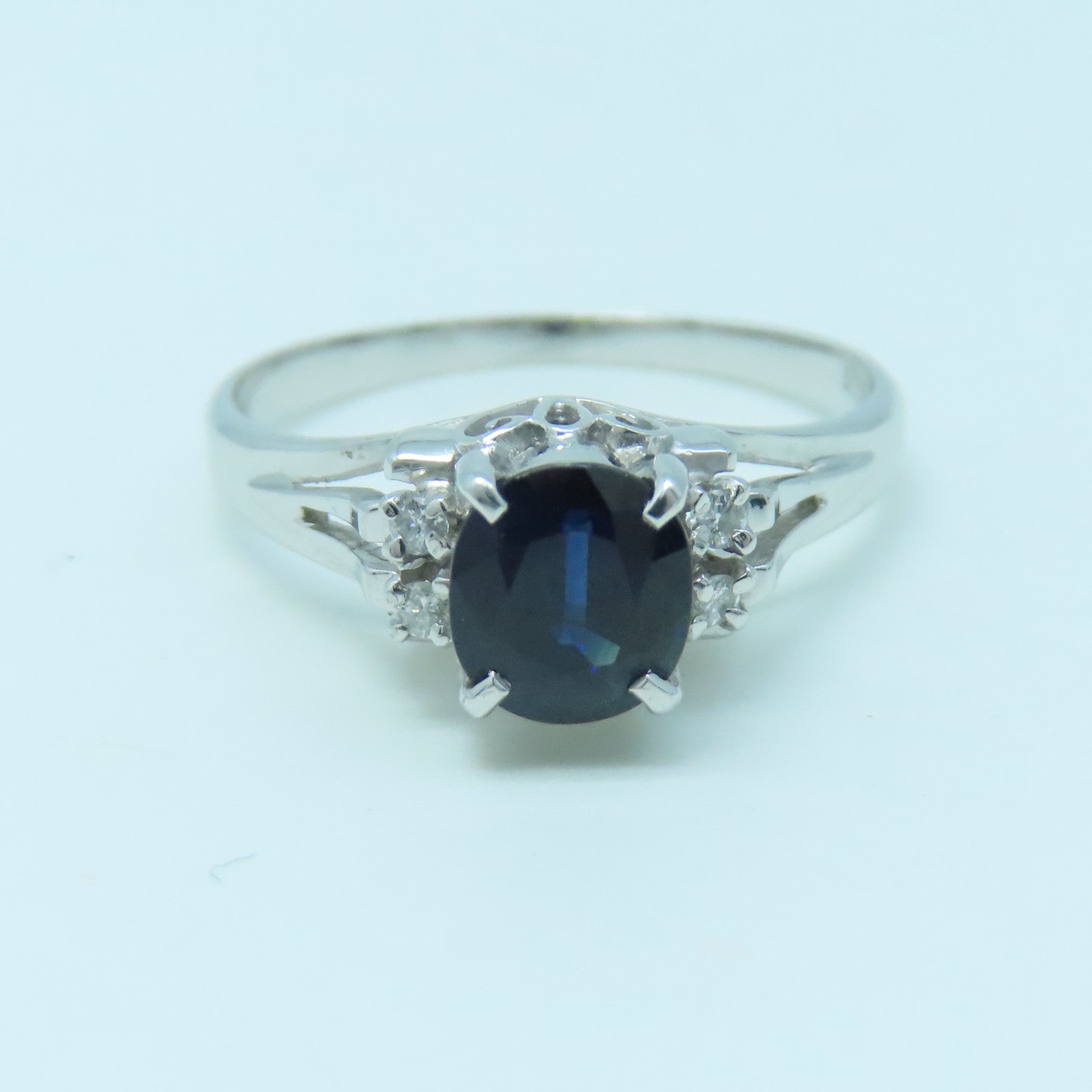 JEWELRY PT900 Platinum Sapphire Diamond Ring 1.00ct Sapphire/0.02ct Diamond Ring US#6.75