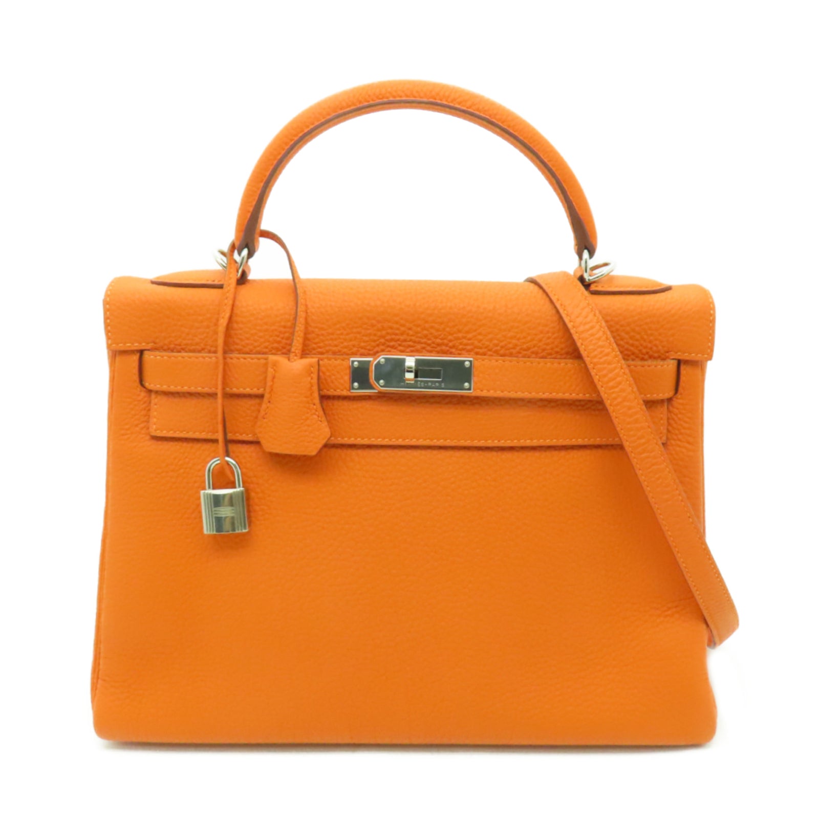HERMES Togo皮革Kelly 32銀扣手挽肩背兩用袋橙色