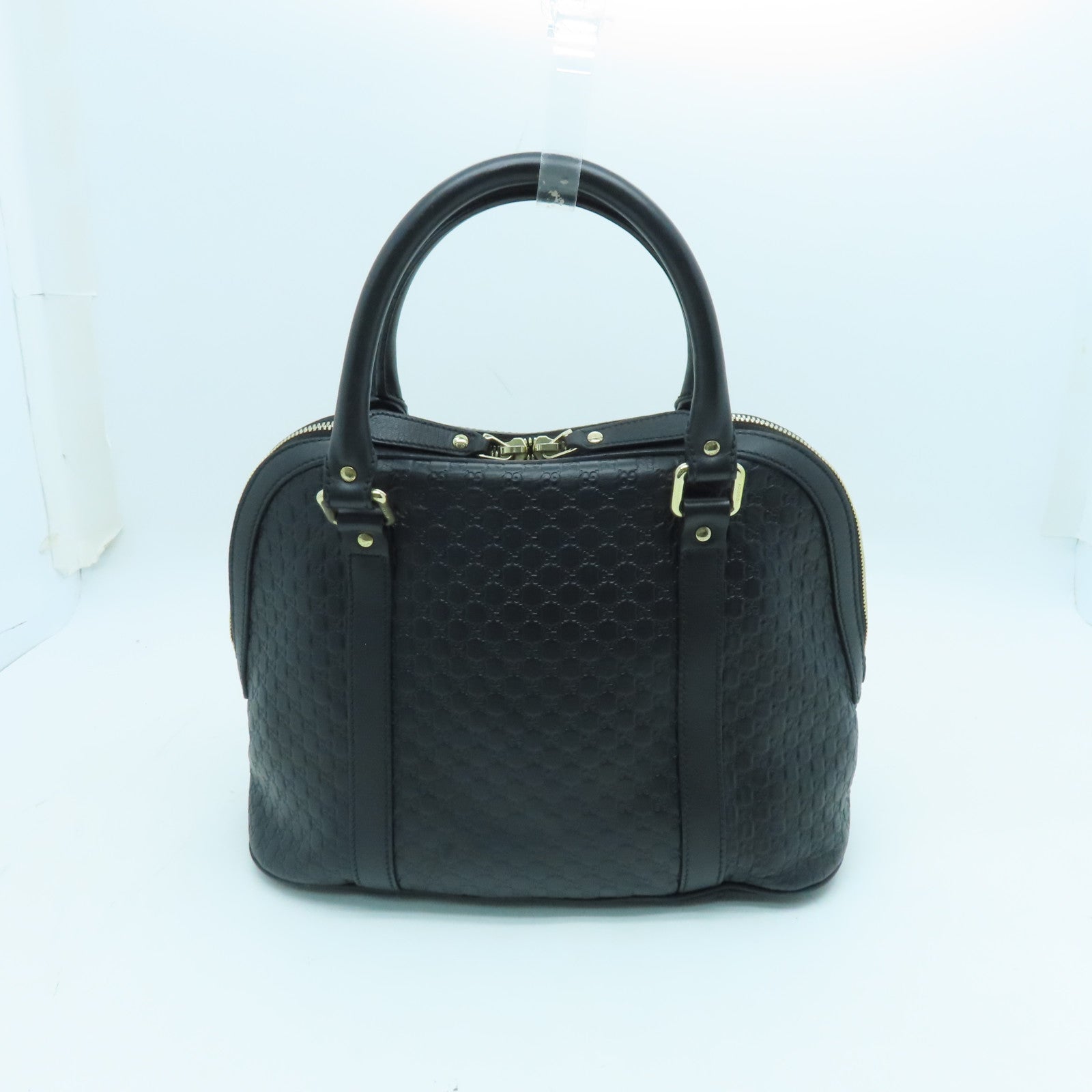 GUCCI cowhide leather 2 Way Shoulder gold buckle handle shoulder bag black