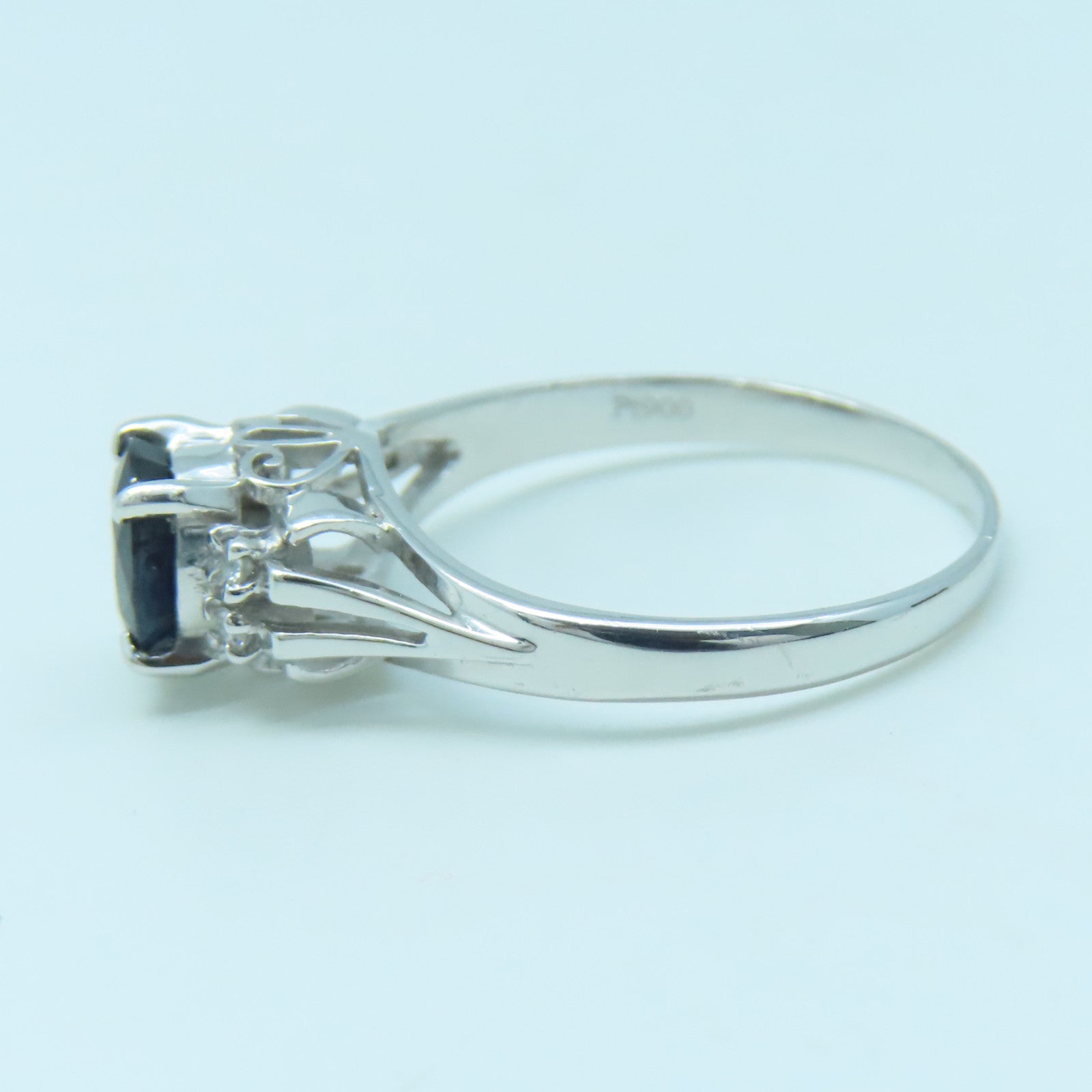 JEWELRY PT900 Platinum Sapphire Diamond Ring 1.00ct Sapphire/0.02ct Diamond Ring US#6.75