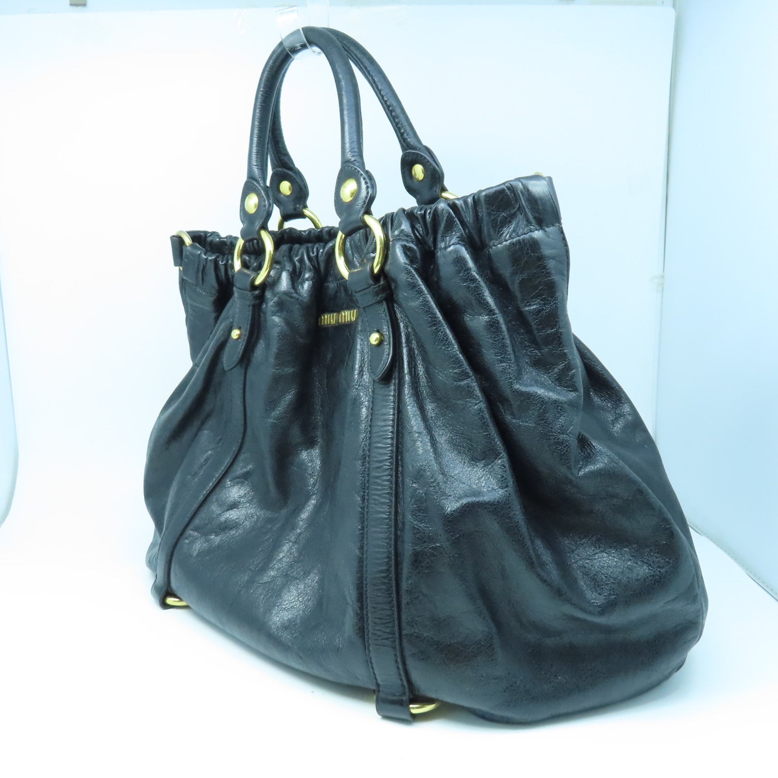 Miu Miu 羊皮皮革2 Way Shoulder金扣手挽肩背兩用袋黑色