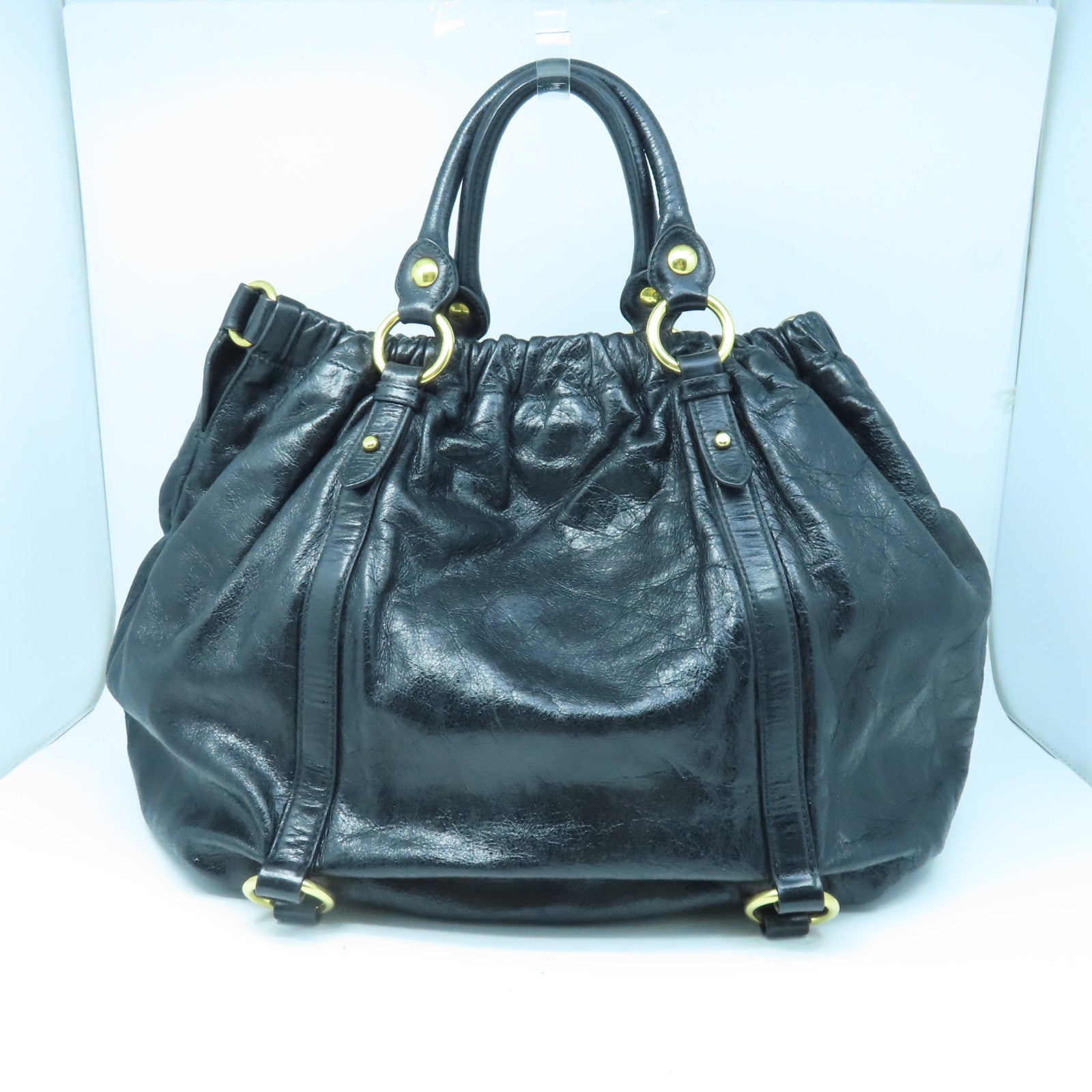 Miu Miu 羊皮皮革2 Way Shoulder金扣手挽肩背兩用袋黑色