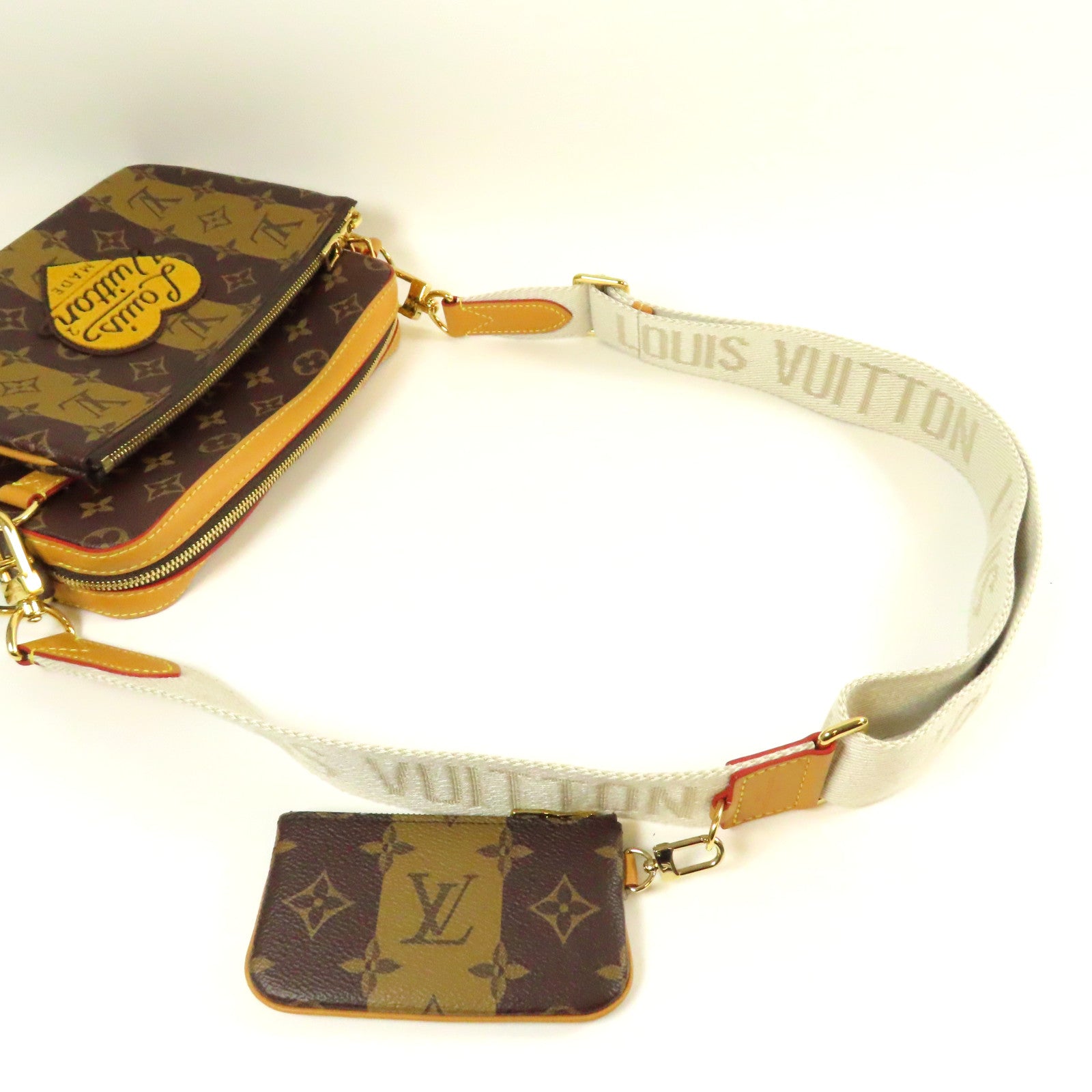LOUIS VUITTON Monogram Nigo Trio Messenger金扣肩背袋啡色