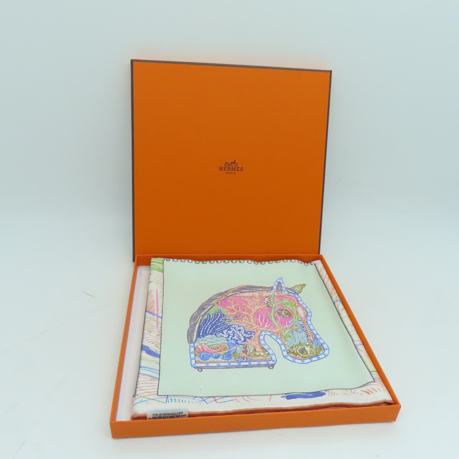 HERMES 絲質Scarf 90x90絲巾綠色彩色