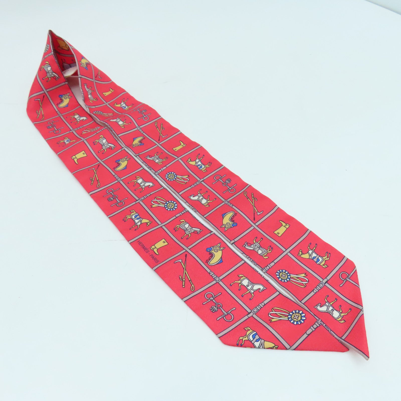 HERMES 【激減優惠】絲質Twilly絲巾紅色