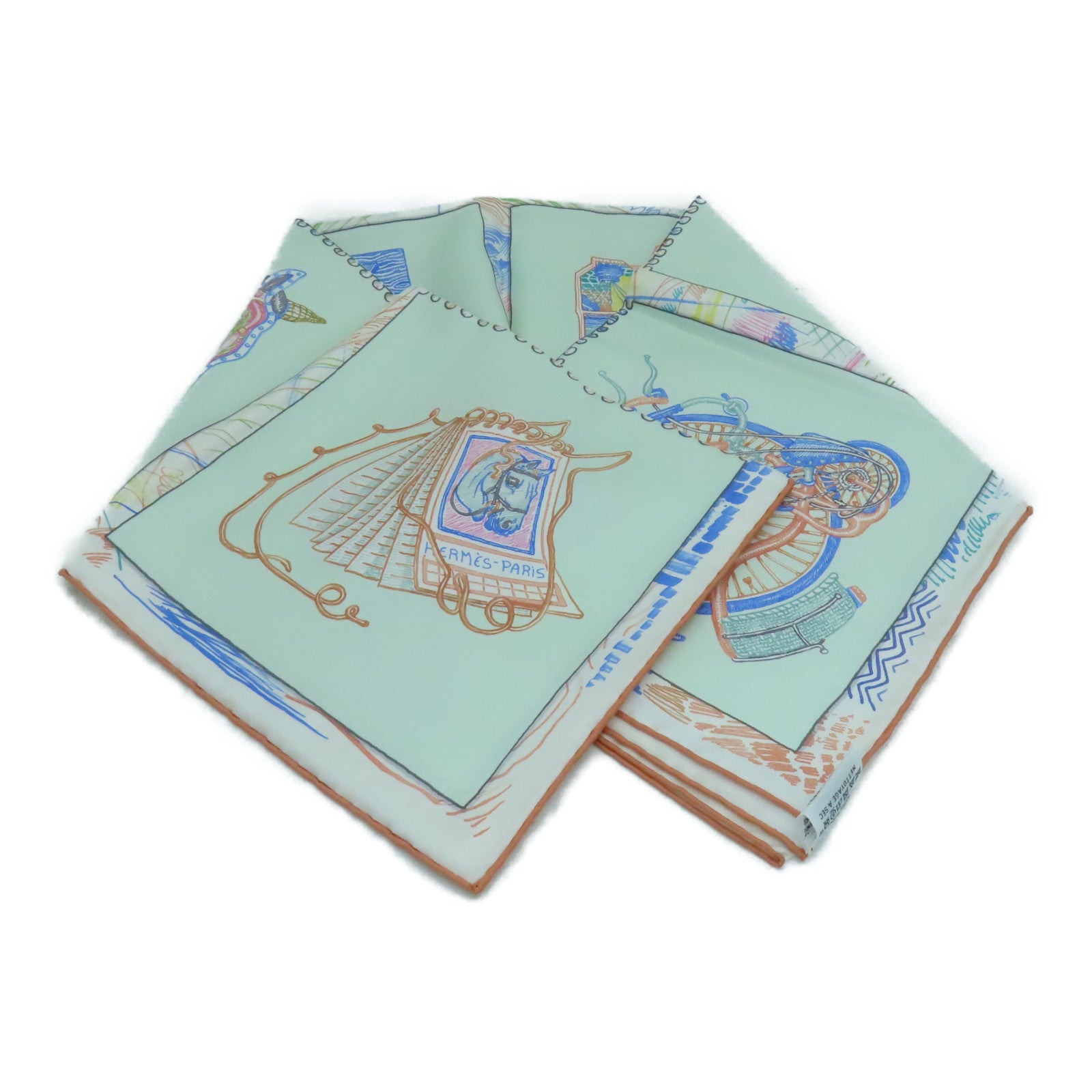 HERMES 絲質Scarf 90x90絲巾綠色彩色