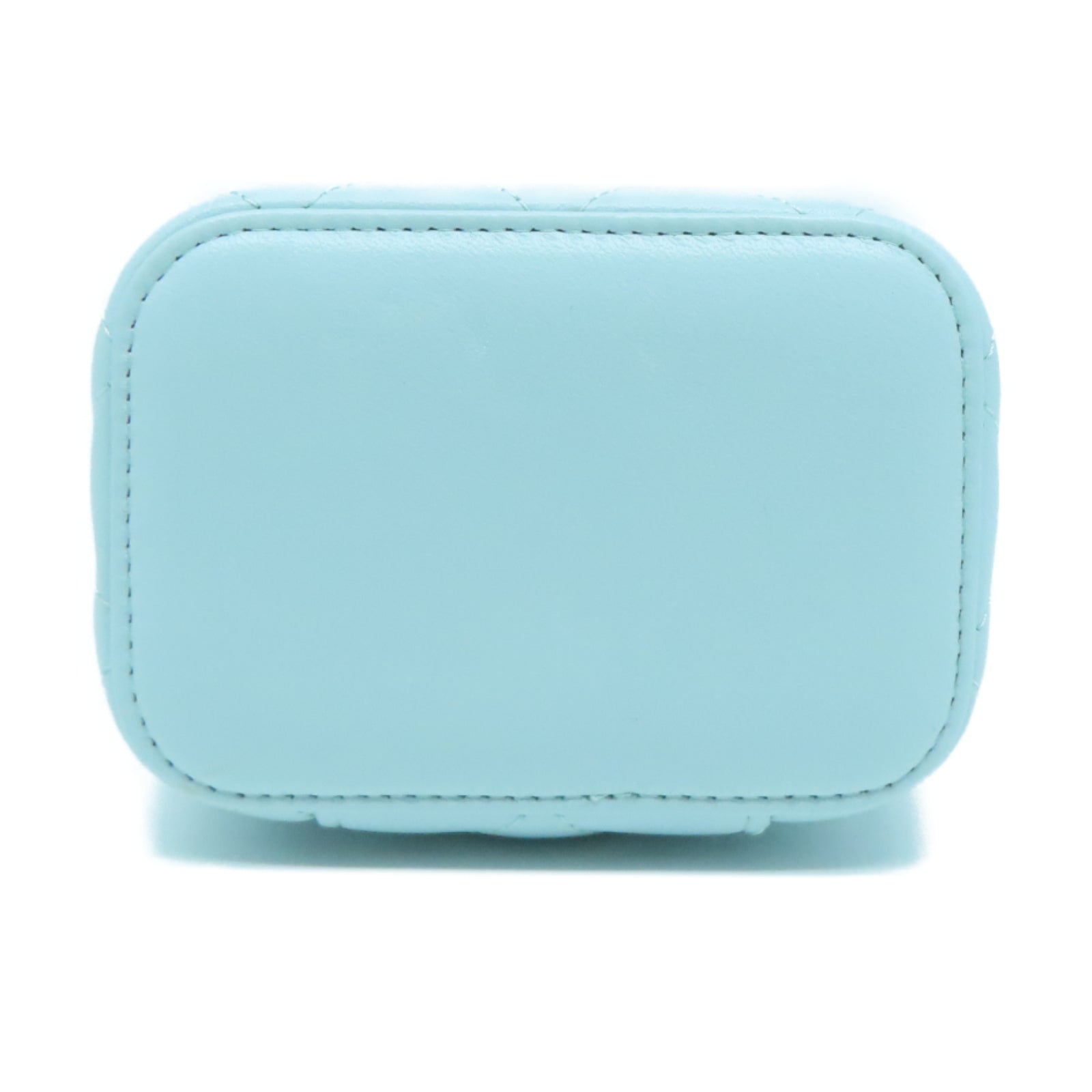 CHANEL 菱格羊皮皮革Mini Vanity Case Bag金扣手挽肩背兩用袋淺藍色