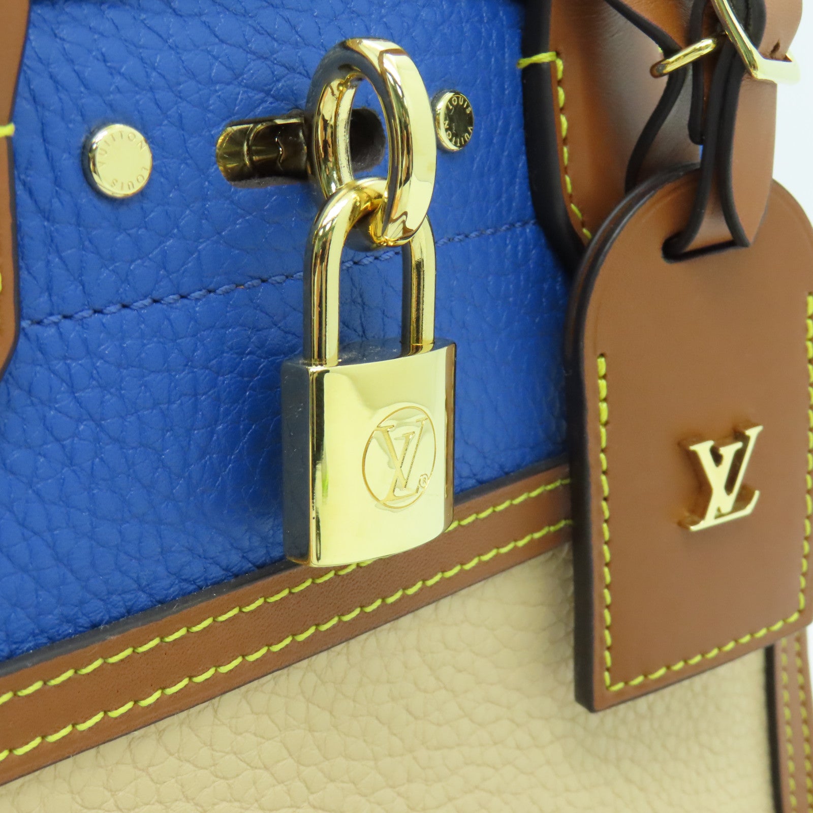 LOUIS VUITTON 牛皮皮革City Steamer Mini金扣手挽肩背两用袋啡色蓝色