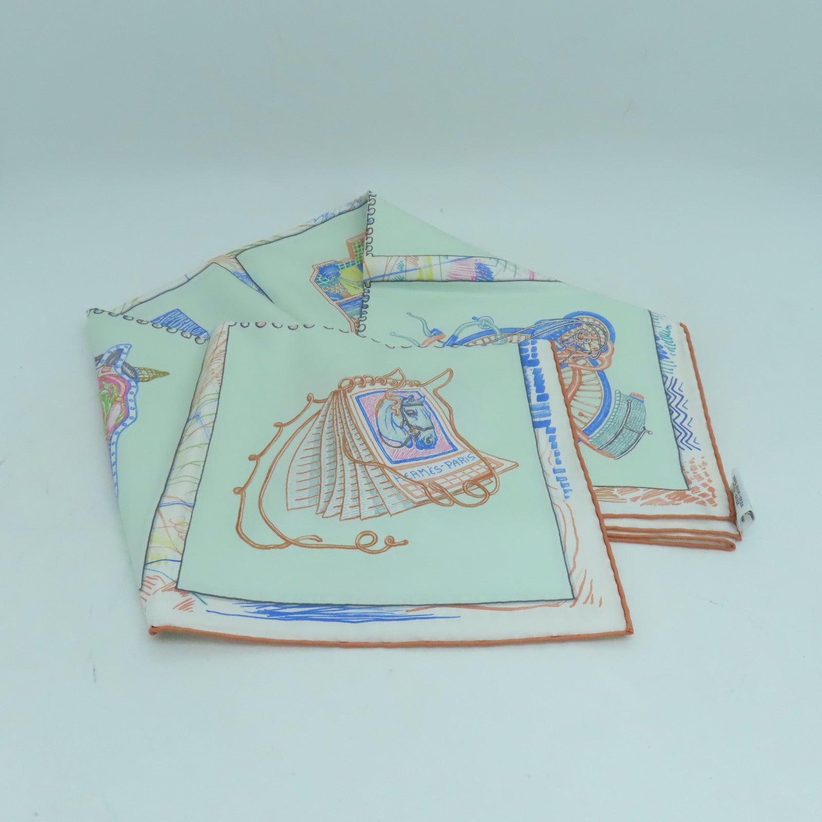 HERMES 絲質Scarf 90x90絲巾綠色彩色