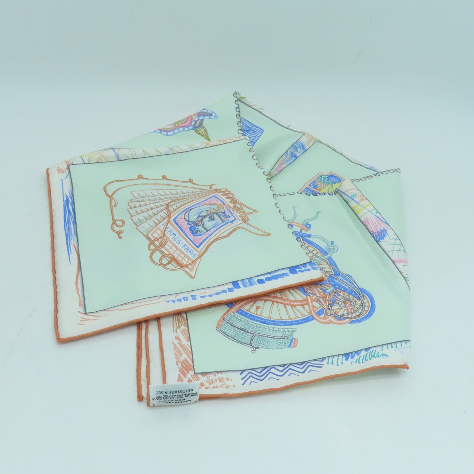 HERMES 絲質Scarf 90x90絲巾綠色彩色