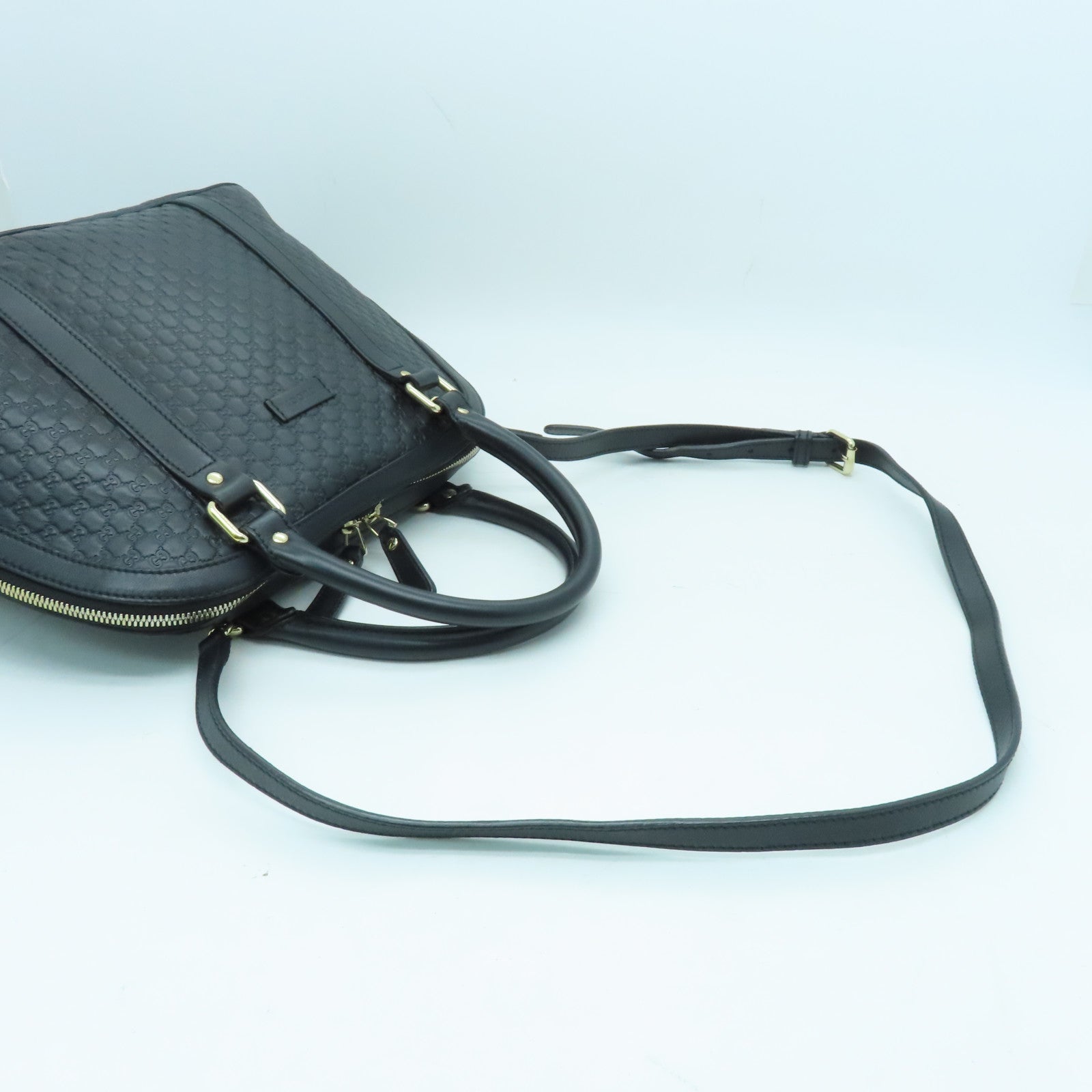 GUCCI cowhide leather 2 Way Shoulder gold buckle handle shoulder bag black