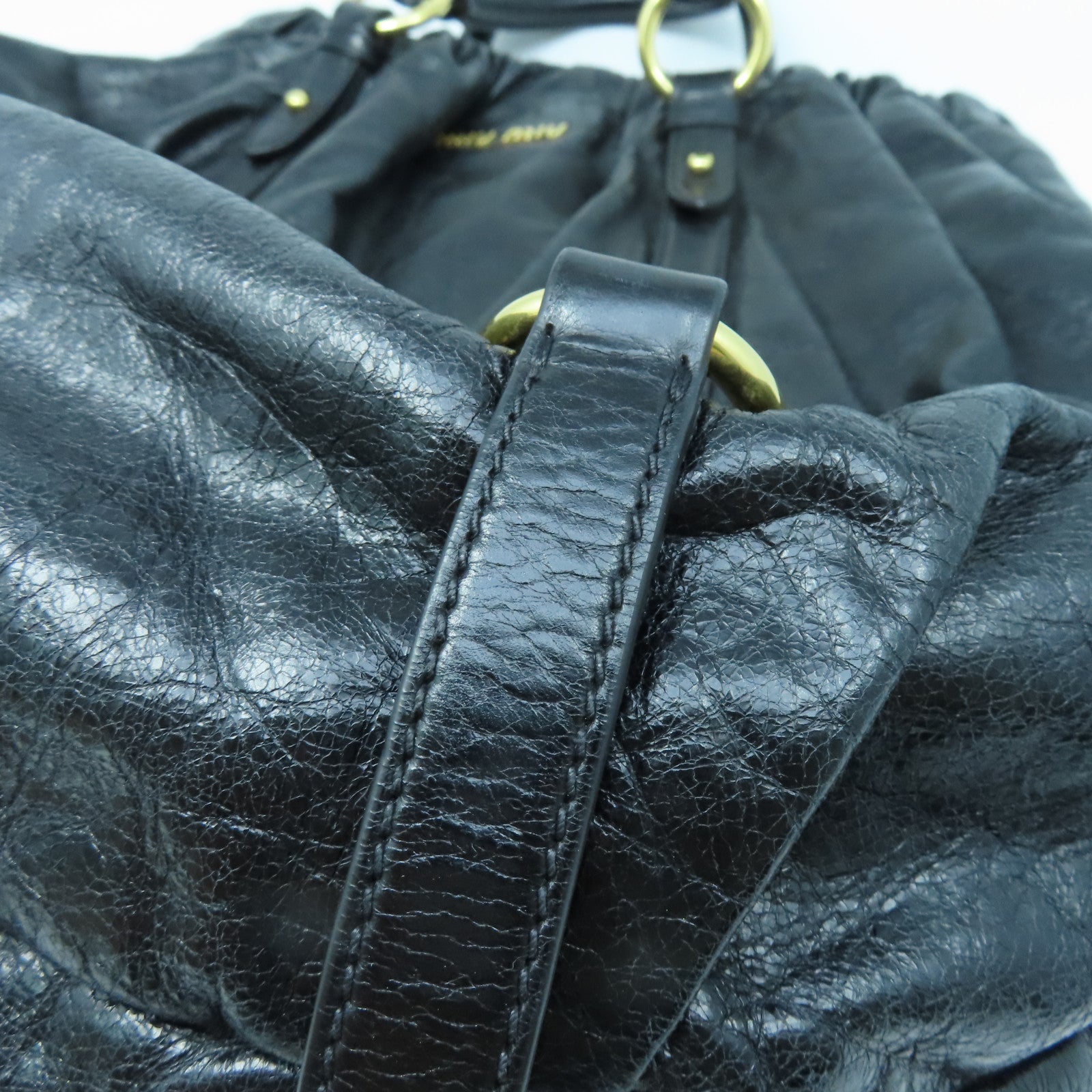 Miu Miu 羊皮皮革2 Way Shoulder金扣手挽肩背兩用袋黑色