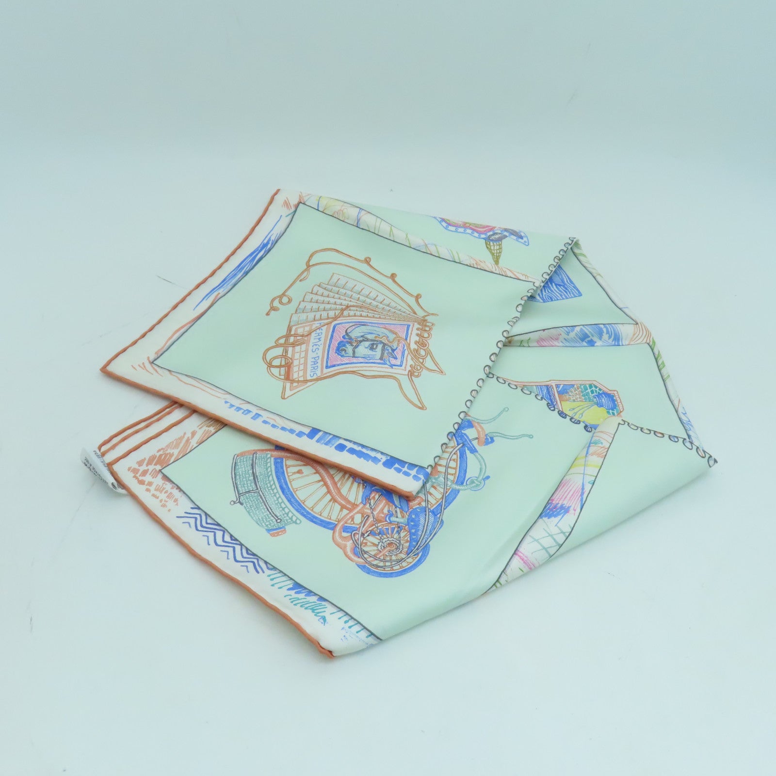HERMES 絲質Scarf 90x90絲巾綠色彩色