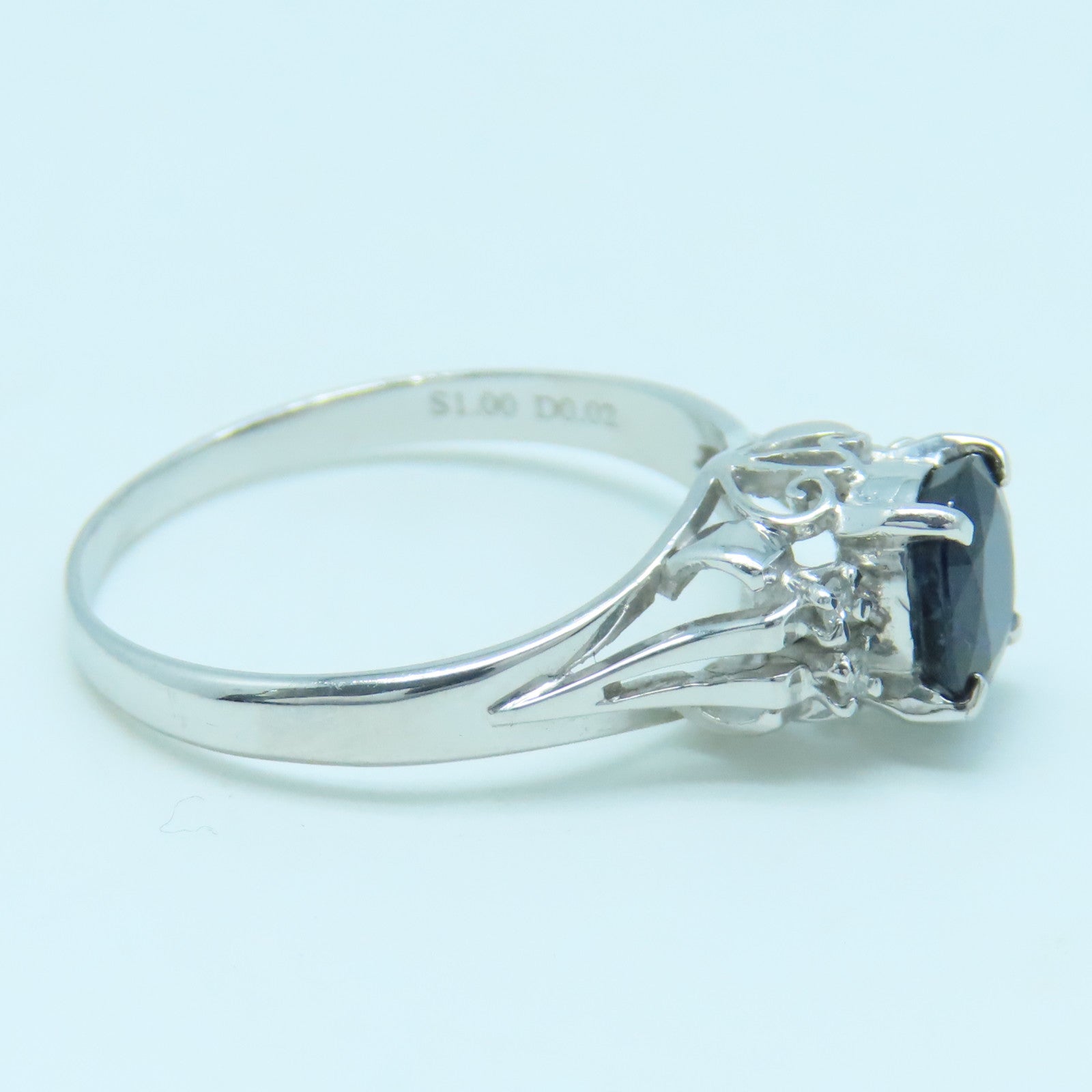 JEWELRY PT900 Platinum Sapphire Diamond Ring 1.00ct Sapphire/0.02ct Diamond Ring US#6.75