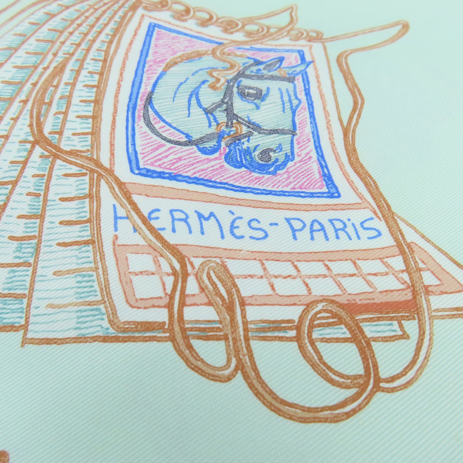 HERMES 絲質Scarf 90x90絲巾綠色彩色
