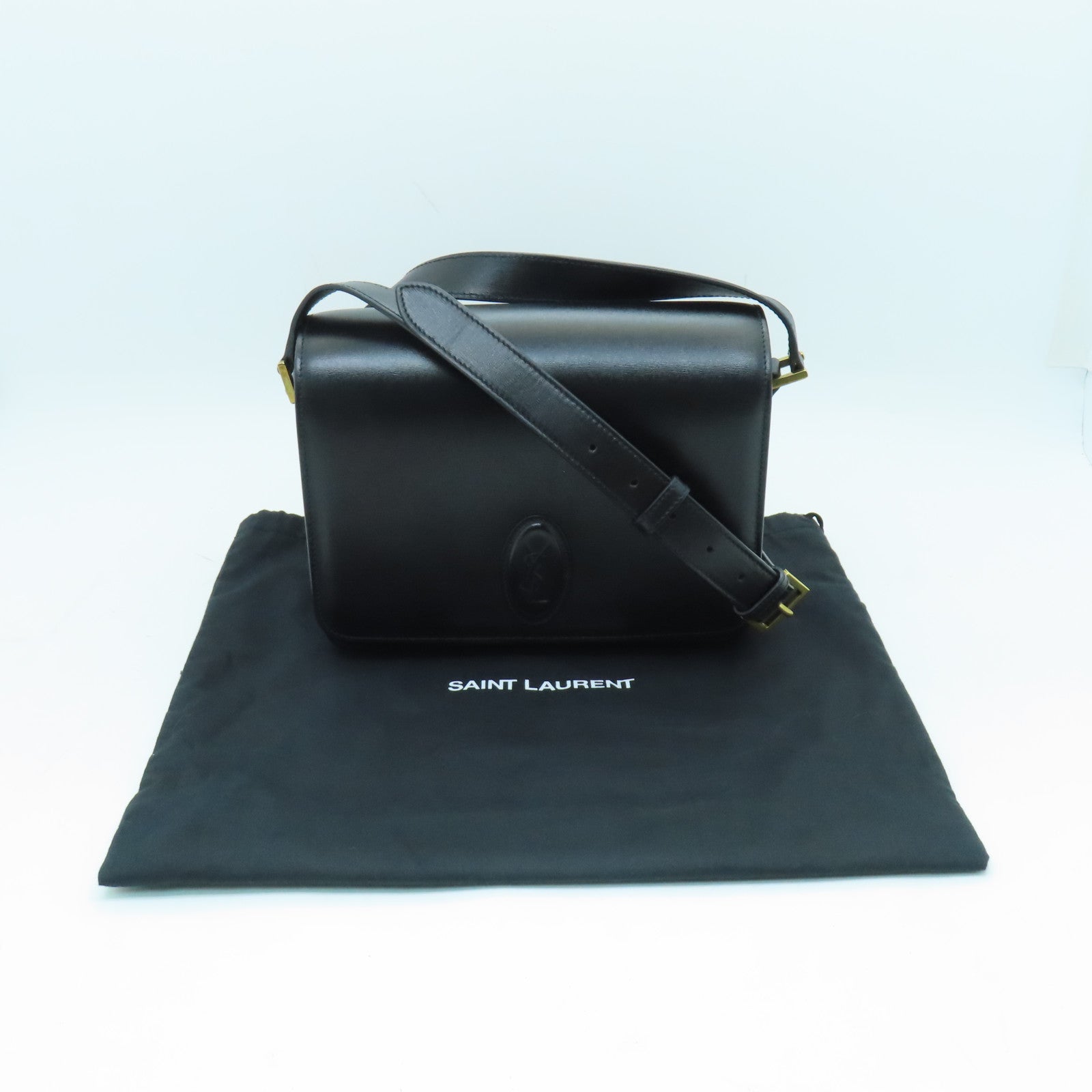 YVES SAINT LAURENT 牛皮皮革Shoulder Bag金扣肩背袋黑色