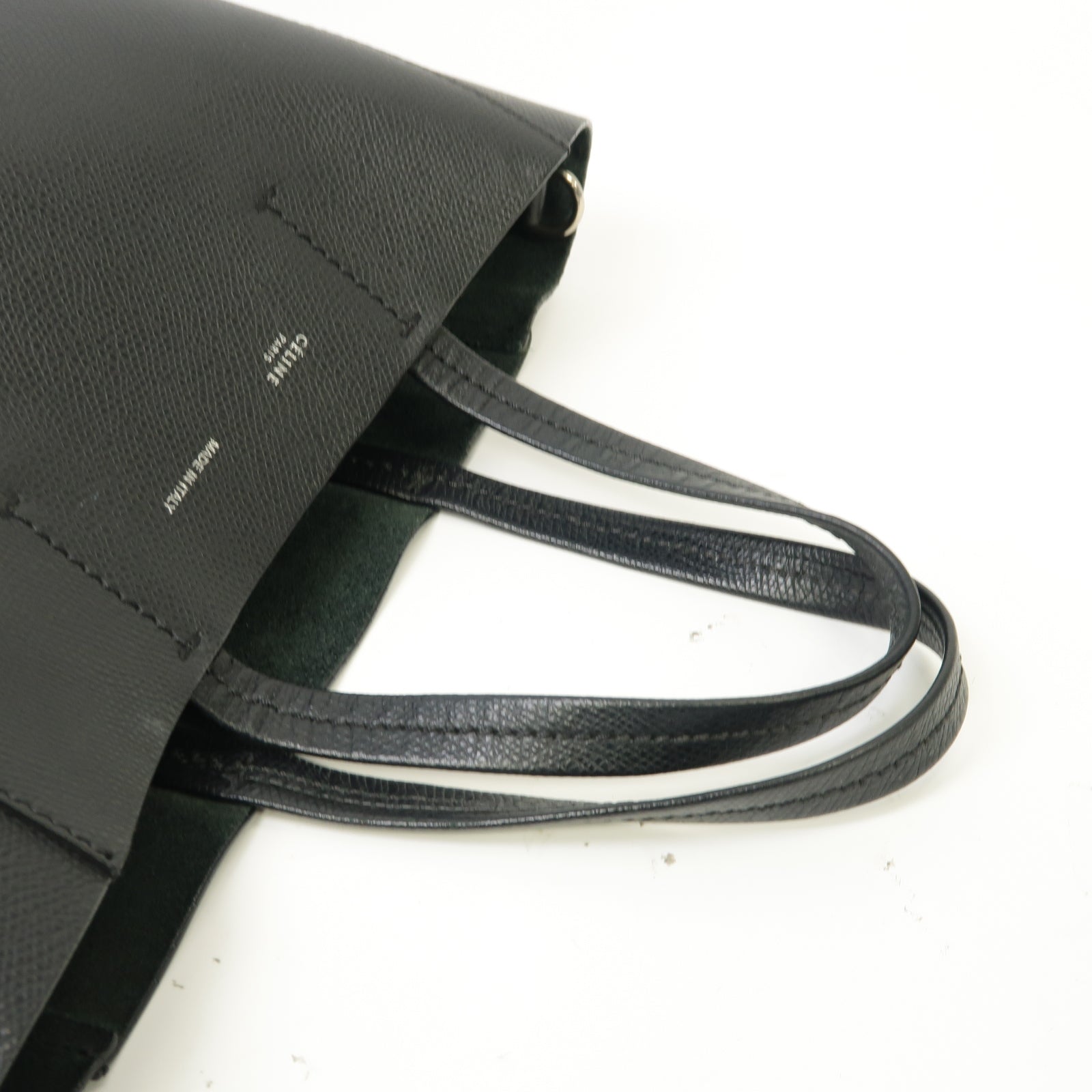 CELINE 牛皮皮革Cabas Handbag銀扣手挽袋黑色