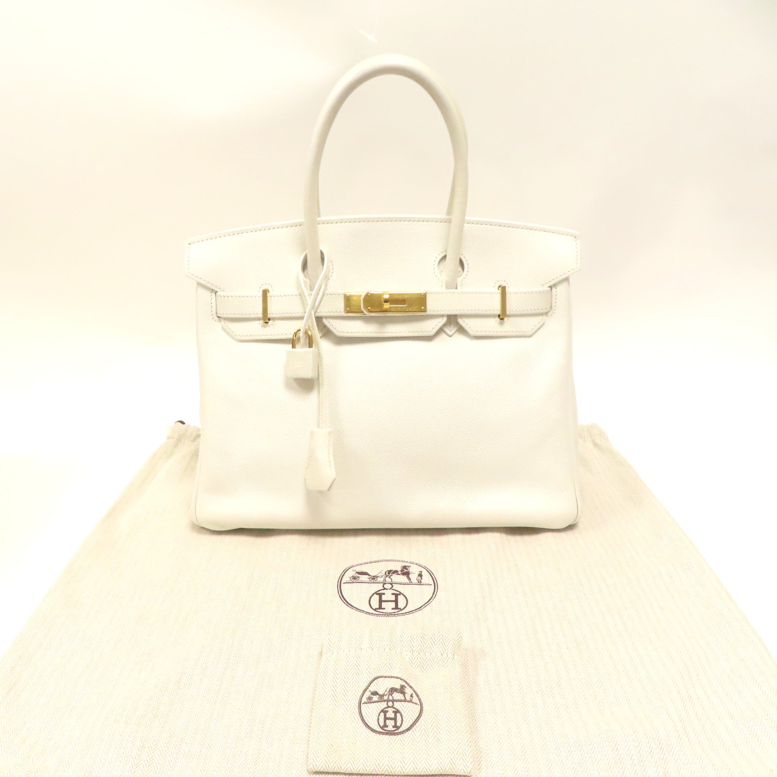 HERMES Epsom皮革Birkin 30金扣手挽袋白色