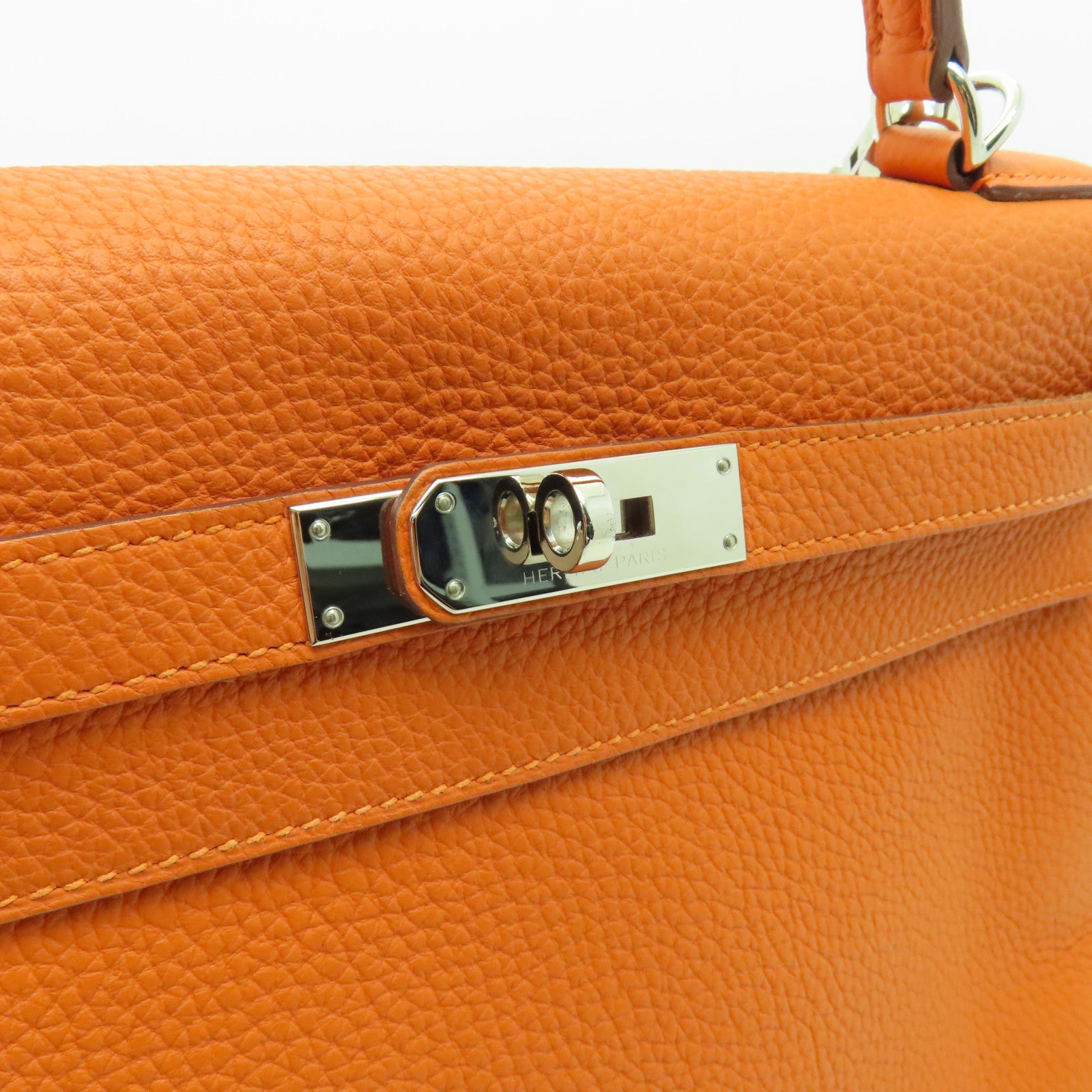 HERMES Togo皮革Kelly 32銀扣手挽肩背兩用袋橙色