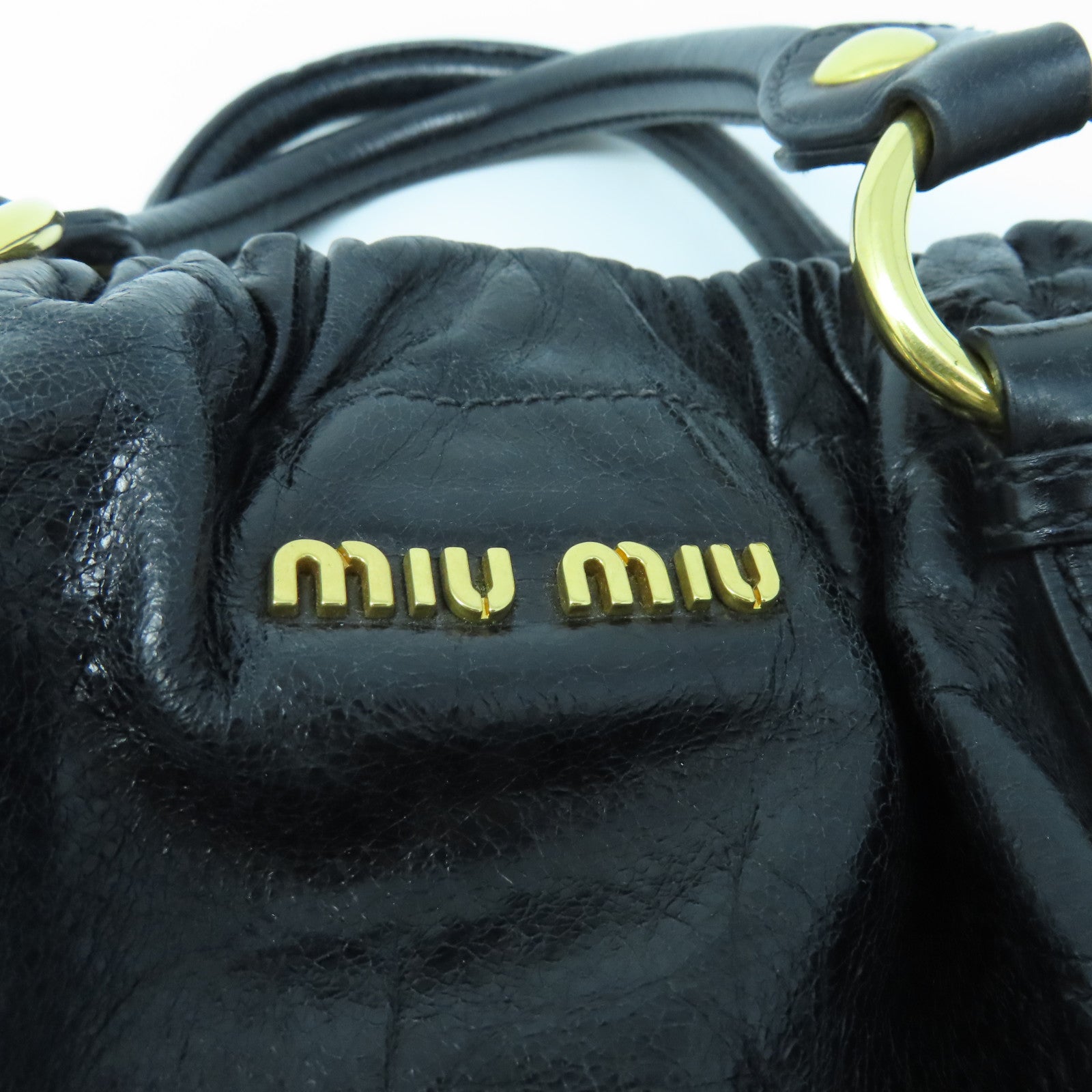 Miu Miu 羊皮皮革2 Way Shoulder金扣手挽肩背兩用袋黑色