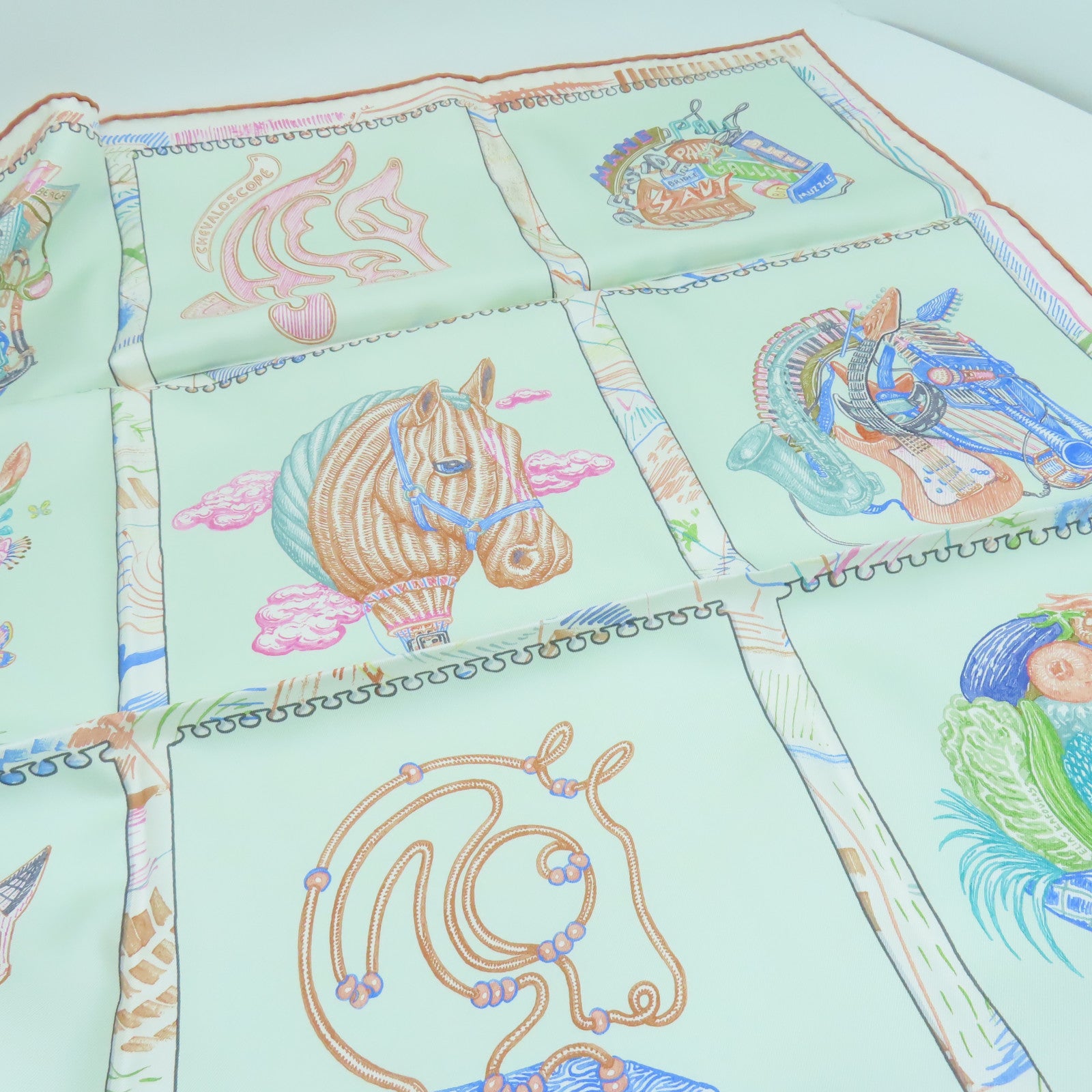 HERMES 絲質Scarf 90x90絲巾綠色彩色