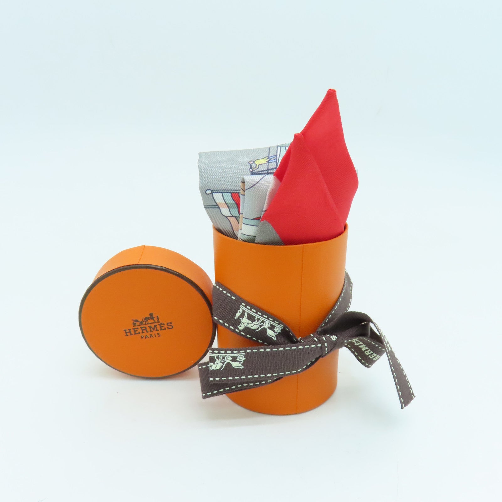 HERMES 絲質Twilly絲巾灰色紅色