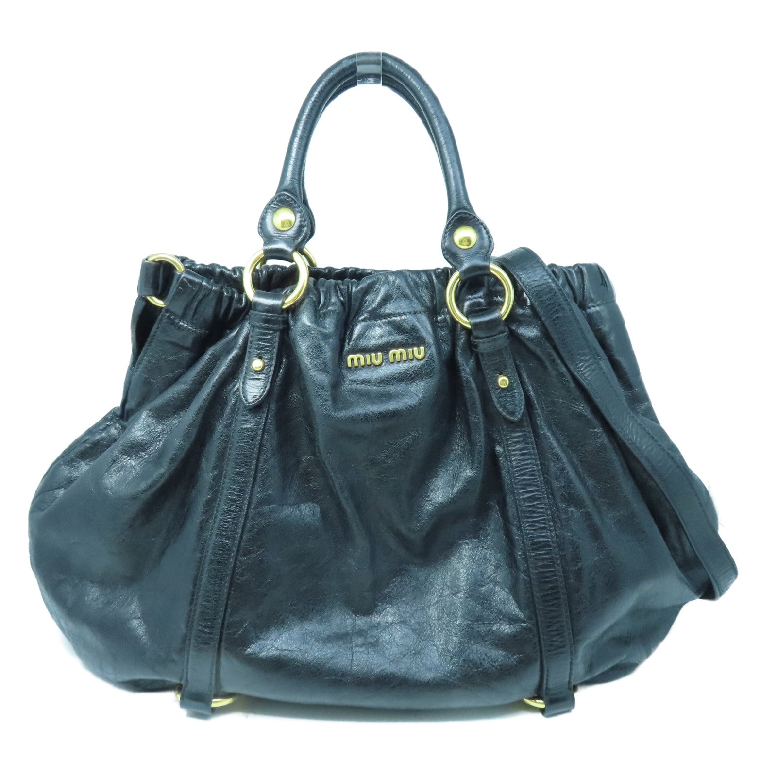 Miu Miu 羊皮皮革2 Way Shoulder金扣手挽肩背兩用袋黑色