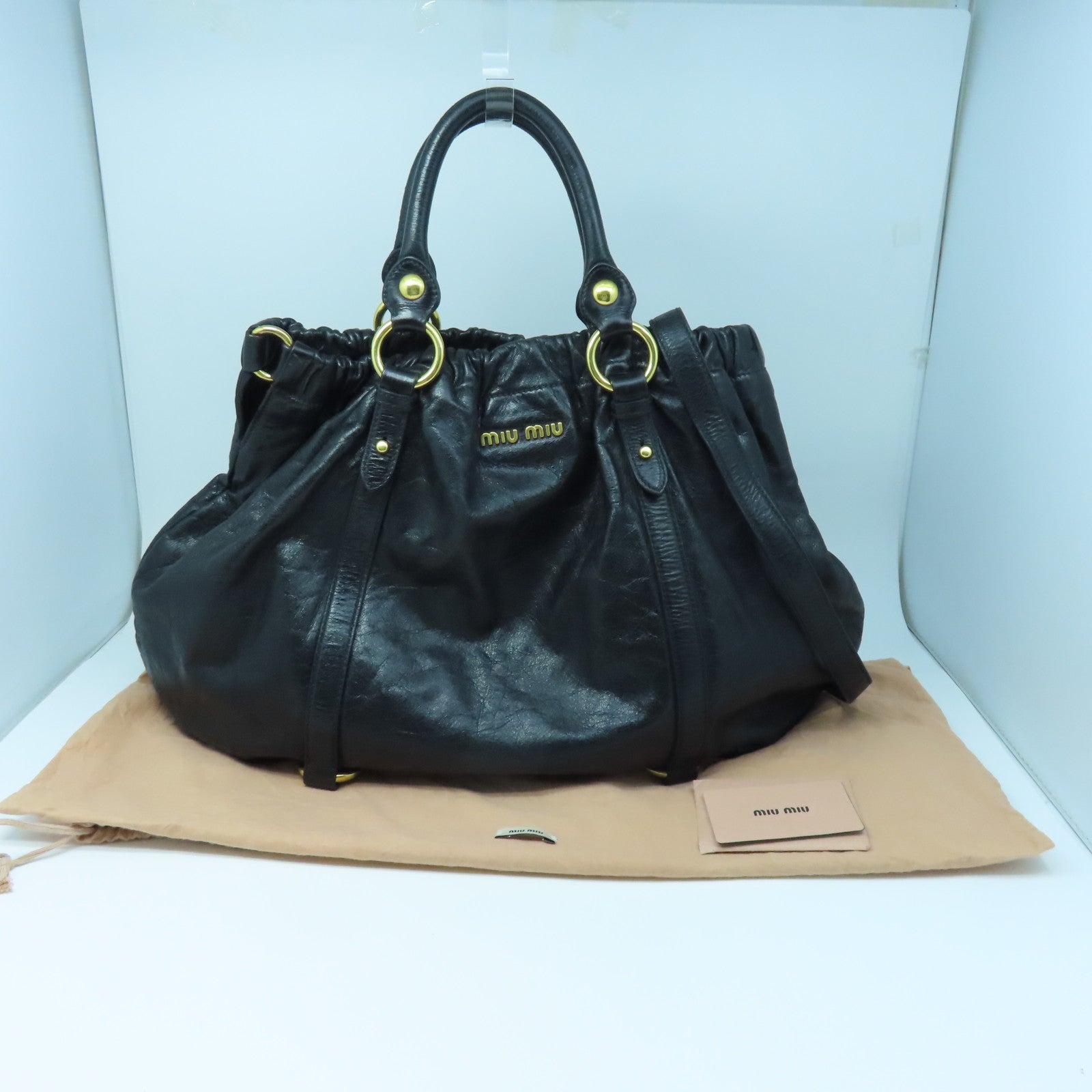 Miu Miu 羊皮皮革2 Way Shoulder金扣手挽肩背兩用袋黑色