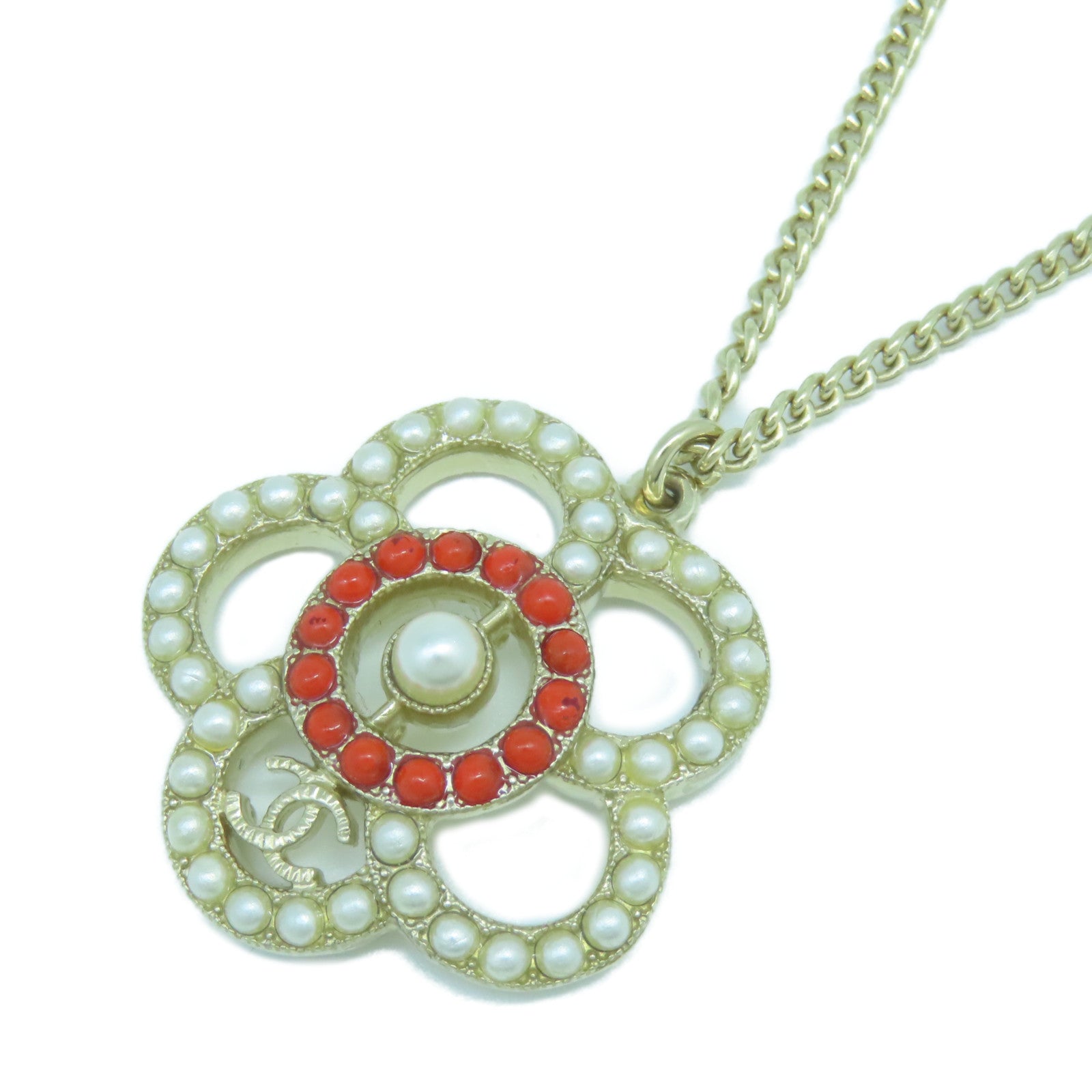 CHANEL 金屬Necklace項鍊紅色白色金色