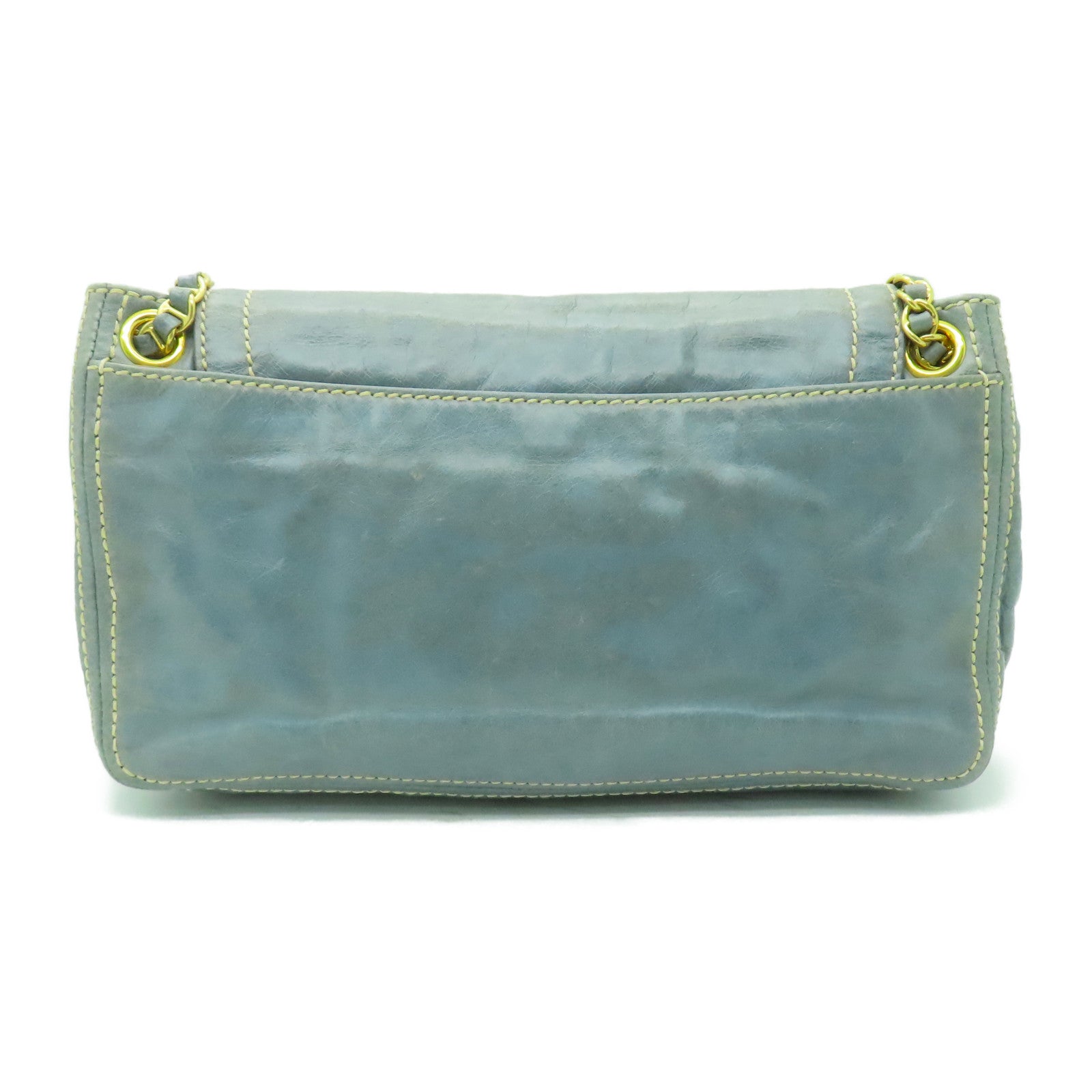 PRADA 牛皮皮革Shoulder Bag金扣鏈帶肩背袋淺藍色