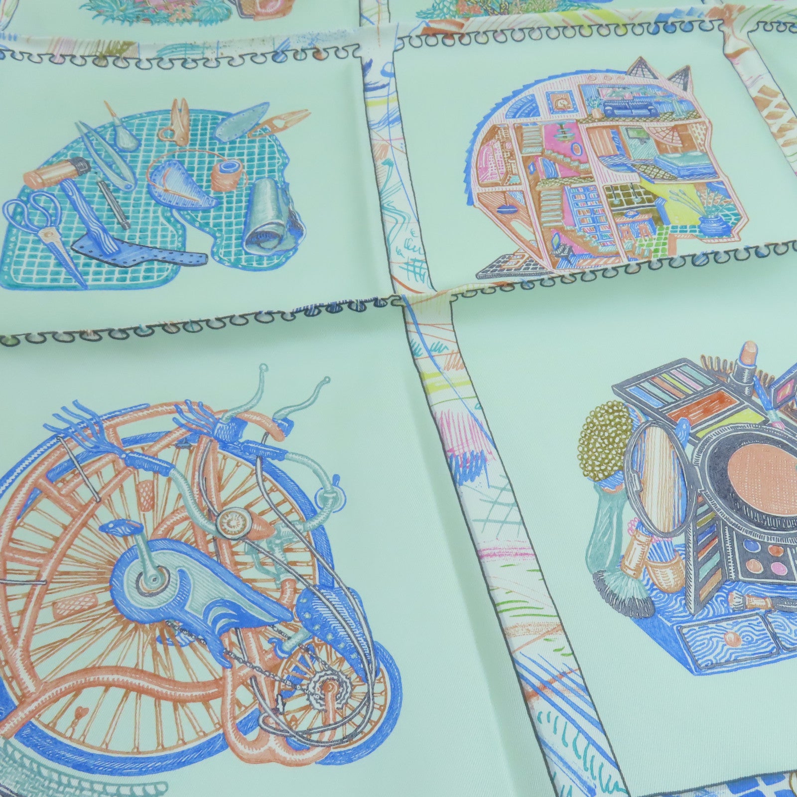 HERMES 絲質Scarf 90x90絲巾綠色彩色
