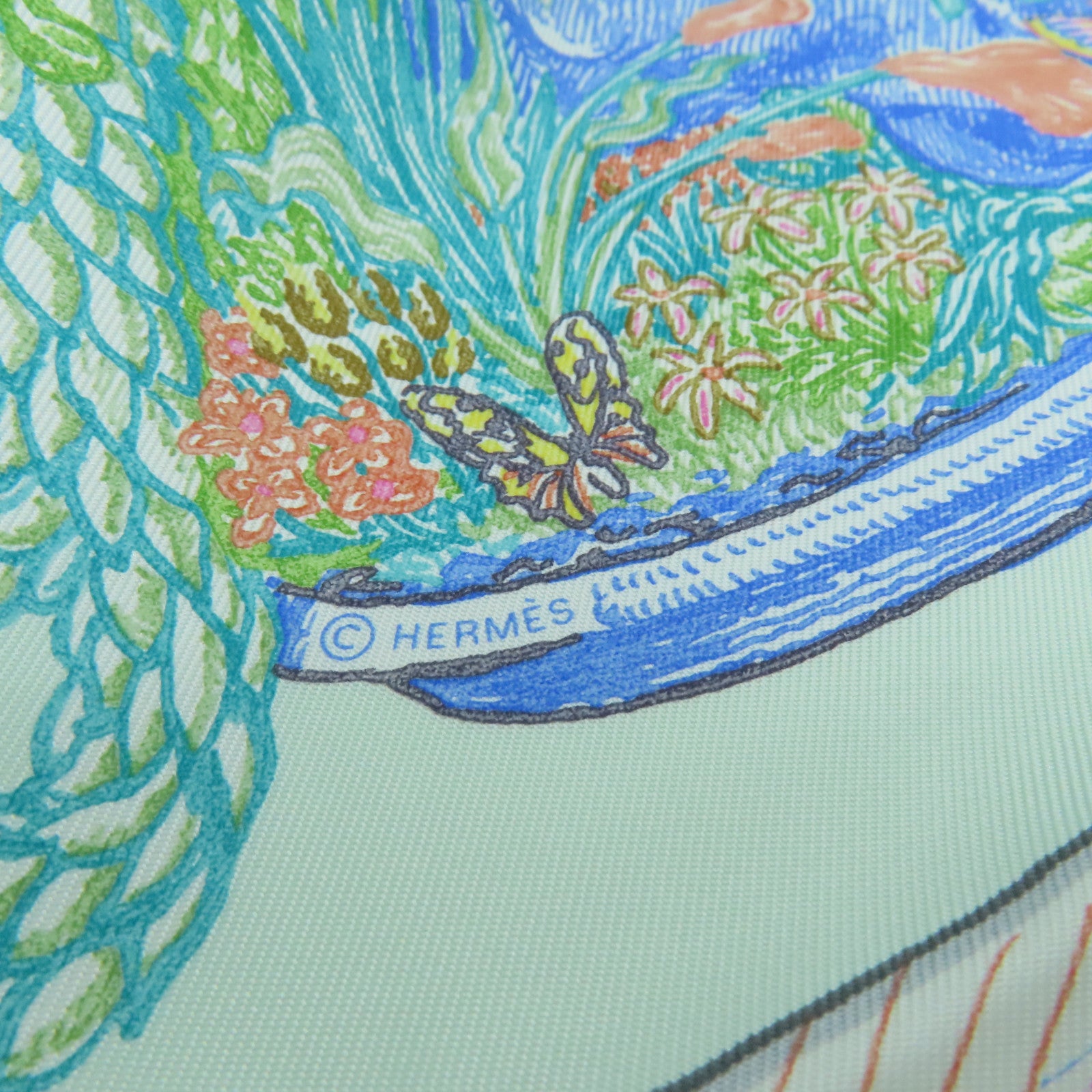 HERMES 絲質Scarf 90x90絲巾綠色彩色