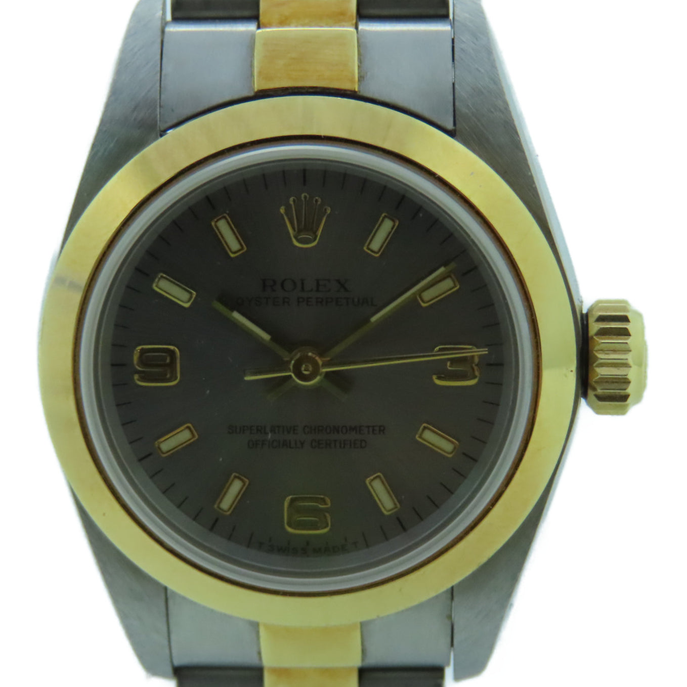 ROLEX Oyster Perpetual 26mm 18K Gold/Stainless Steel Watch Automatic Movement Gray