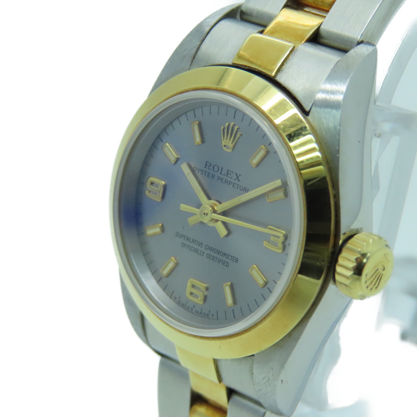 ROLEX Oyster Perpetual 26mm 18K Gold/Stainless Steel Watch Automatic Movement Gray