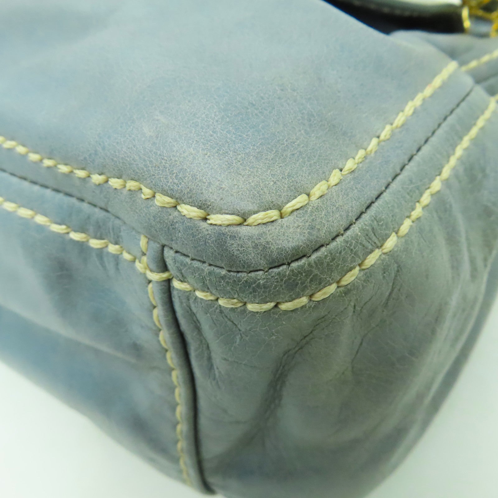 PRADA 牛皮皮革Shoulder Bag金扣鏈帶肩背袋淺藍色