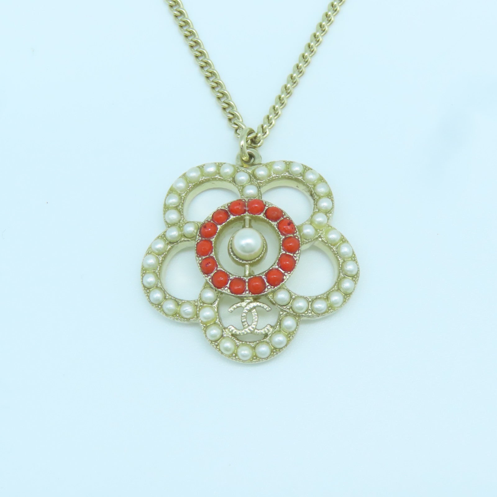 CHANEL 金屬Necklace項鍊紅色白色金色