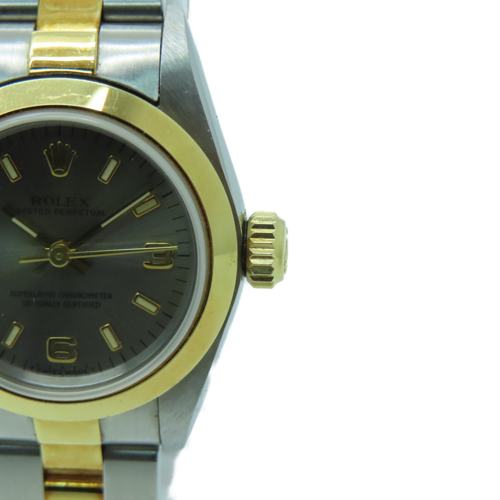 ROLEX Oyster Perpetual 26mm 18K Gold/Stainless Steel Watch Automatic Movement Gray
