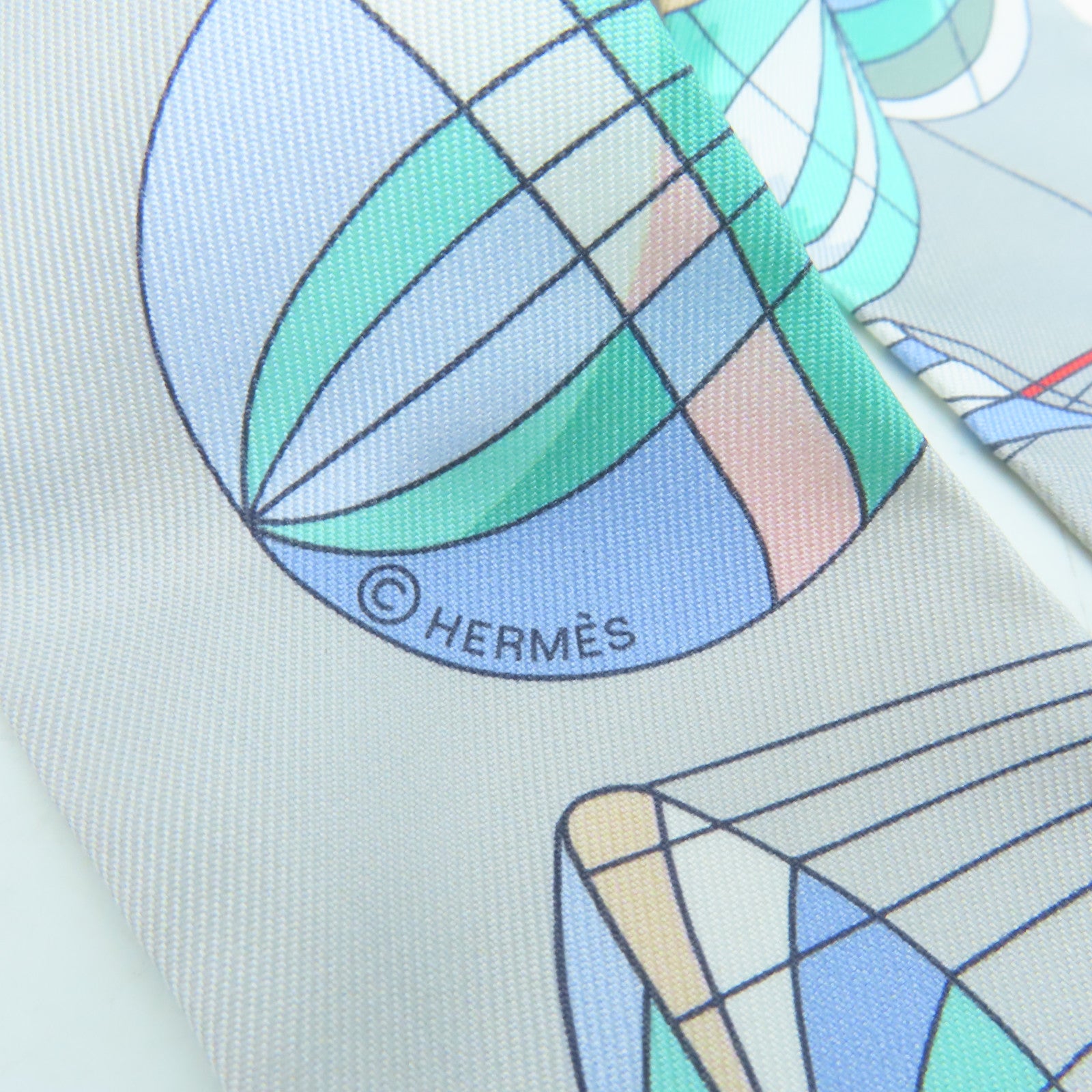 HERMES 絲質Twilly絲巾灰色紅色