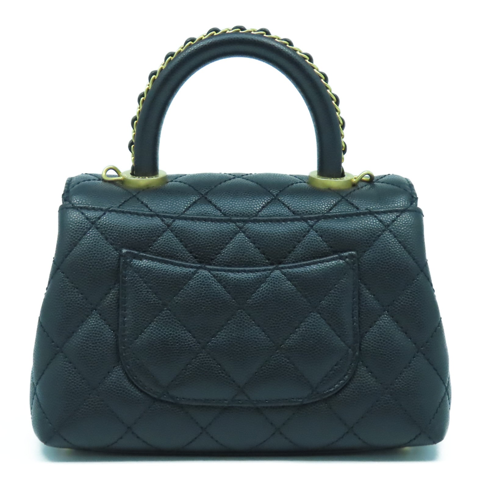 CHANEL 菱格牛皮皮革Chain Shoulder Bag金扣鏈帶手挽肩背兩用袋黑色