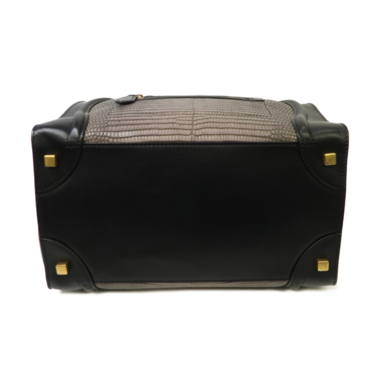 CELINE 牛皮皮革/蜥蝪皮革Mini Luggage金扣手挽袋黑色/灰色