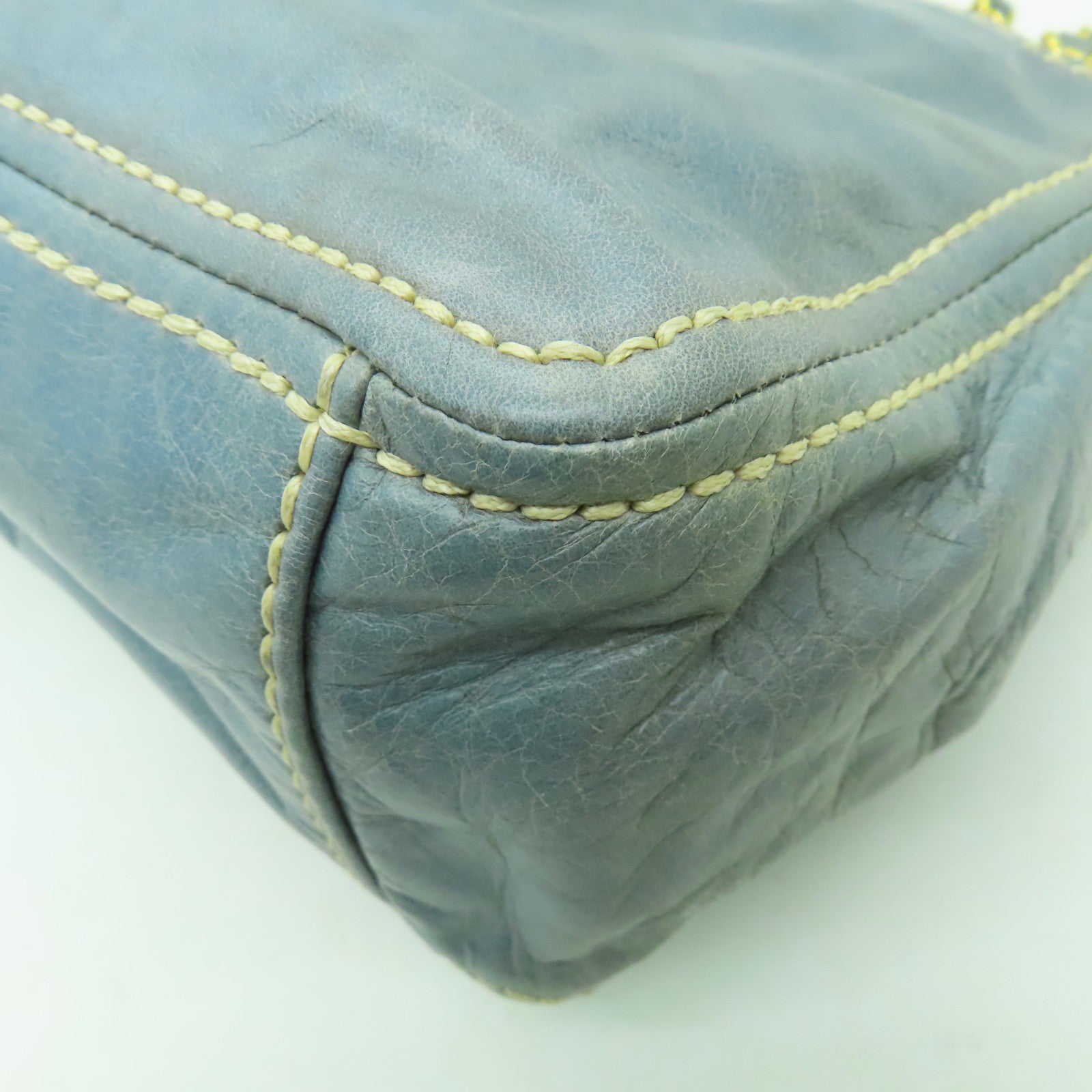 PRADA 牛皮皮革Shoulder Bag金扣鏈帶肩背袋淺藍色