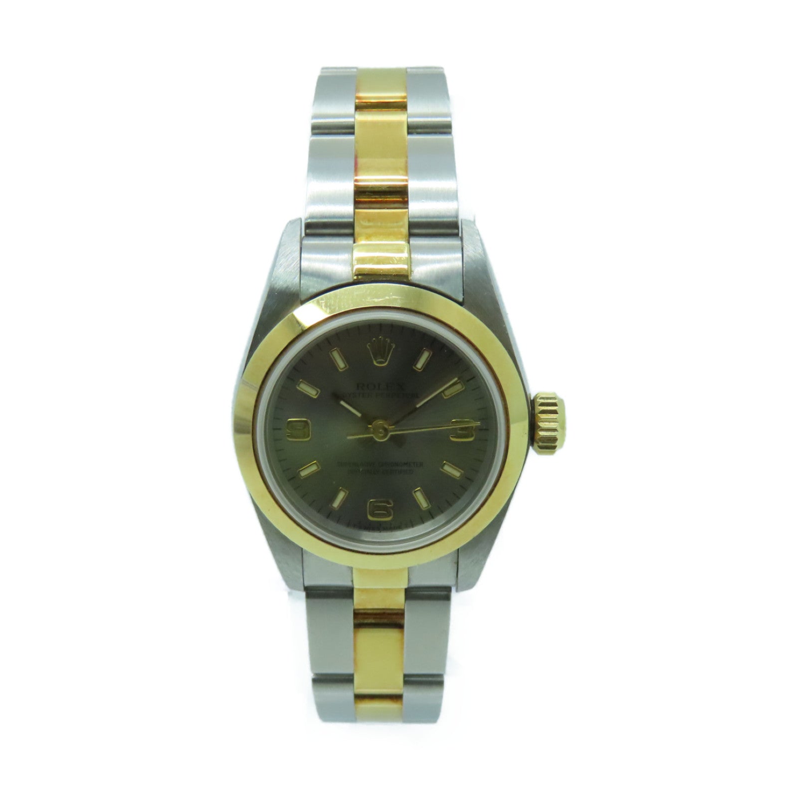 ROLEX Oyster Perpetual 26mm 18K Gold/Stainless Steel Watch Automatic Movement Gray