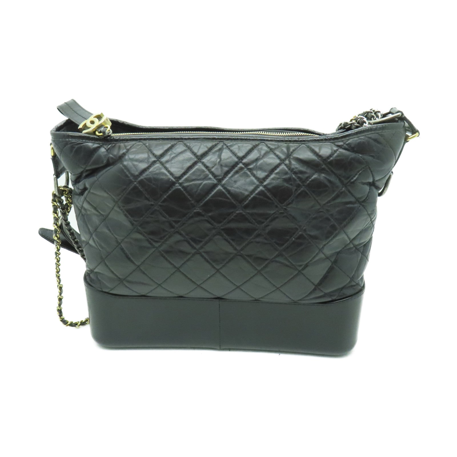 CHANEL 菱格Aged Calf皮革Chain Shoulder Bag金扣/銀扣鏈帶肩背袋黑色
