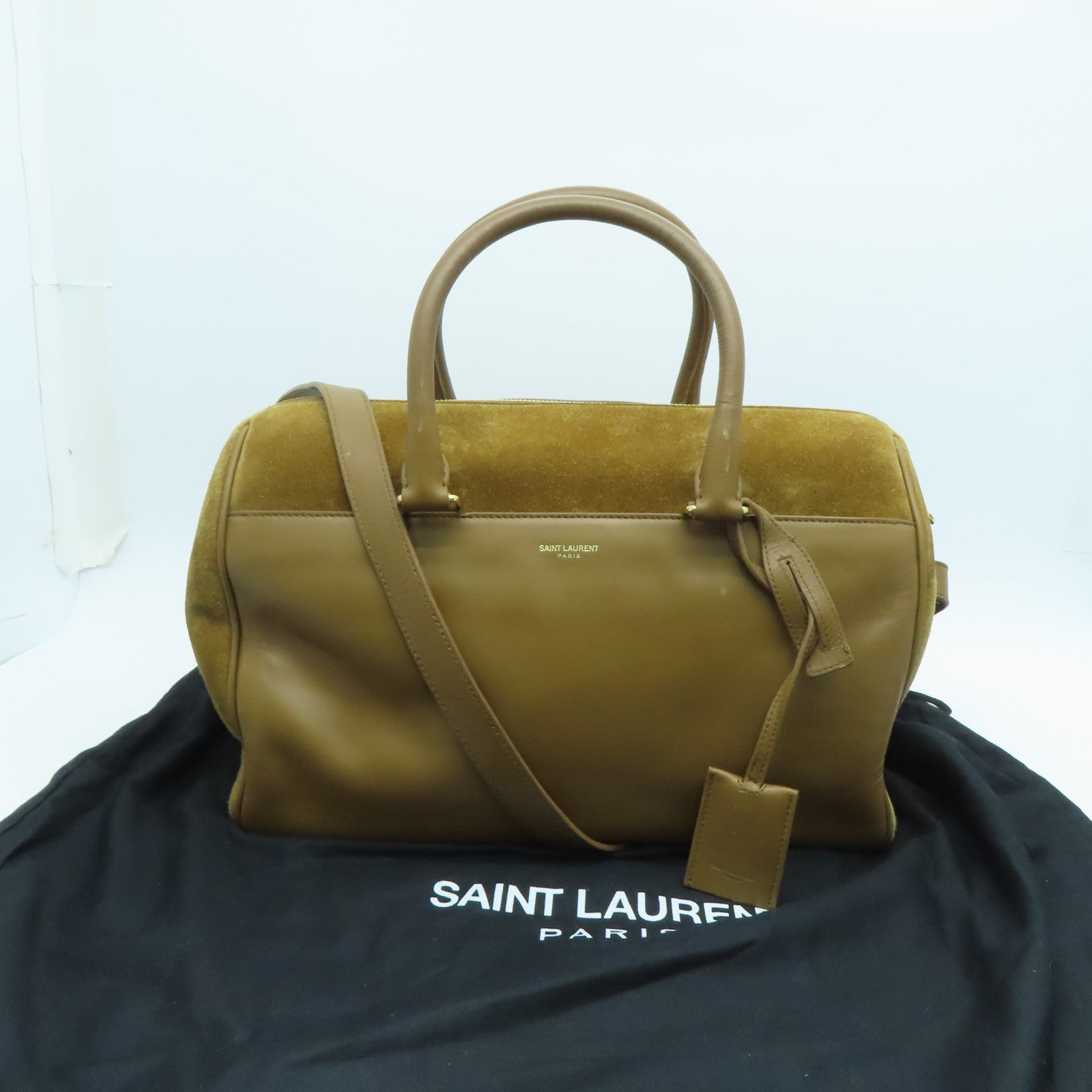 SAINT LAURENT 麂皮皮革2way Shoulder金扣手挽肩背两用袋啡色
