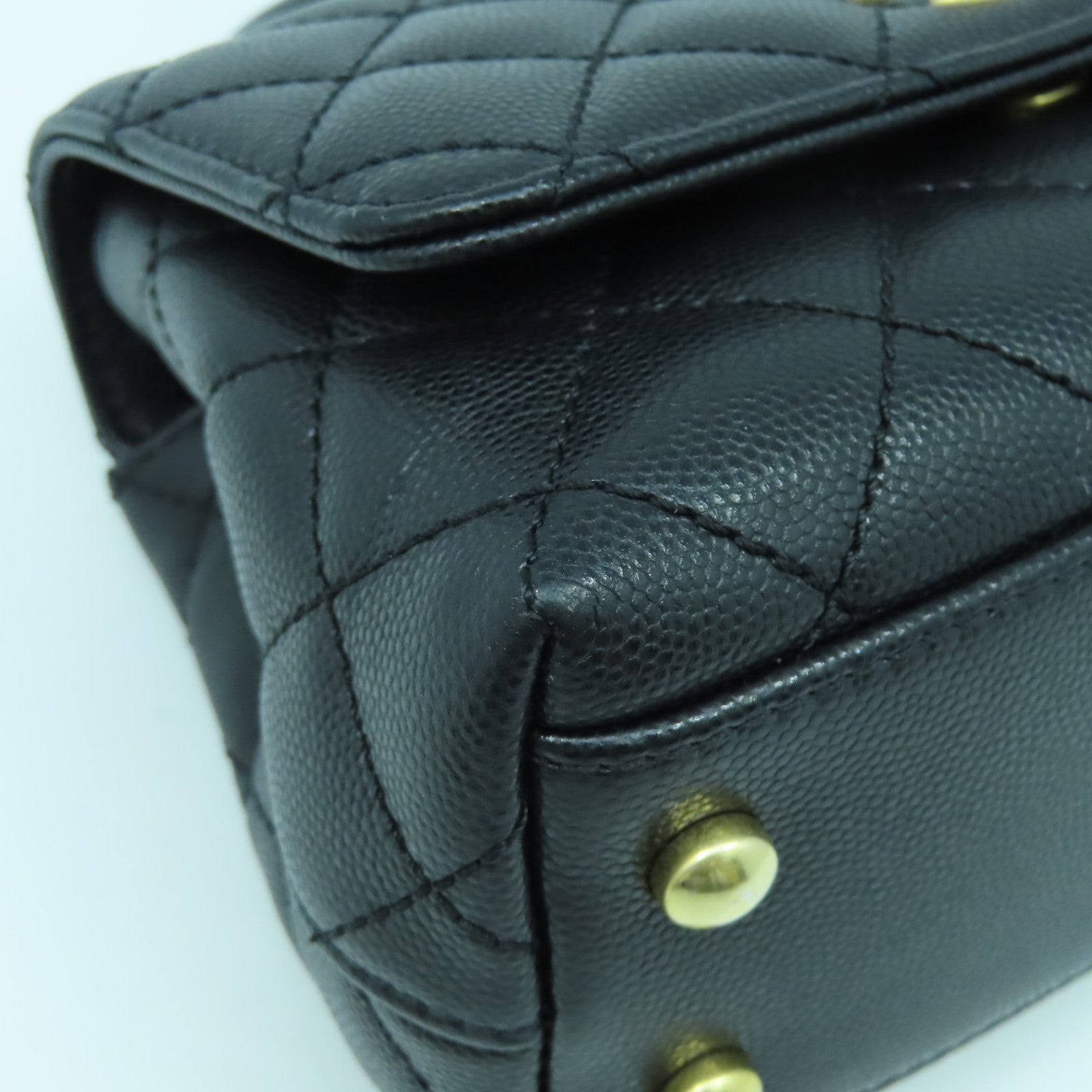 CHANEL 菱格牛皮皮革Chain Shoulder Bag金扣鏈帶手挽肩背兩用袋黑色