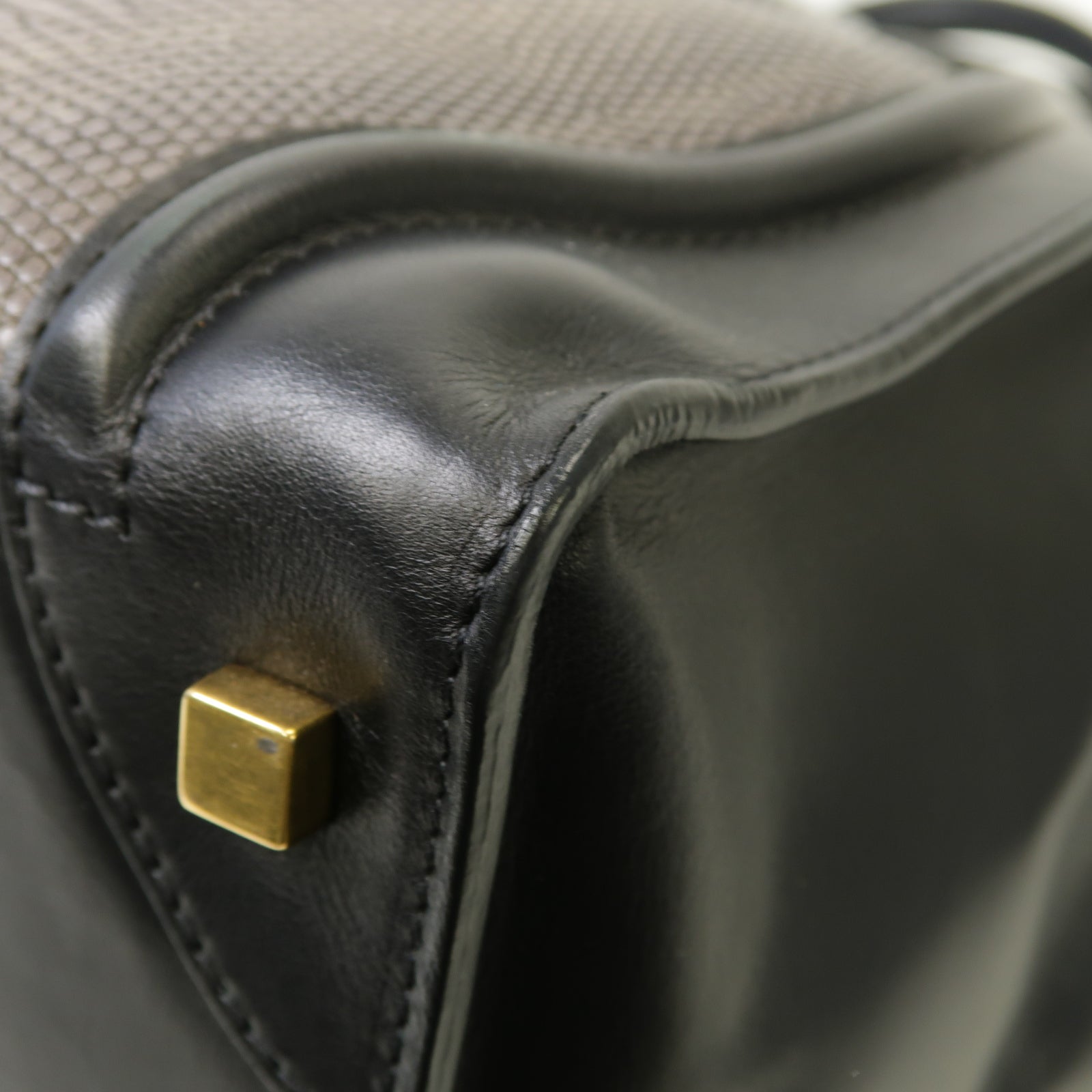 CELINE 牛皮皮革/蜥蝪皮革Mini Luggage金扣手挽袋黑色/灰色