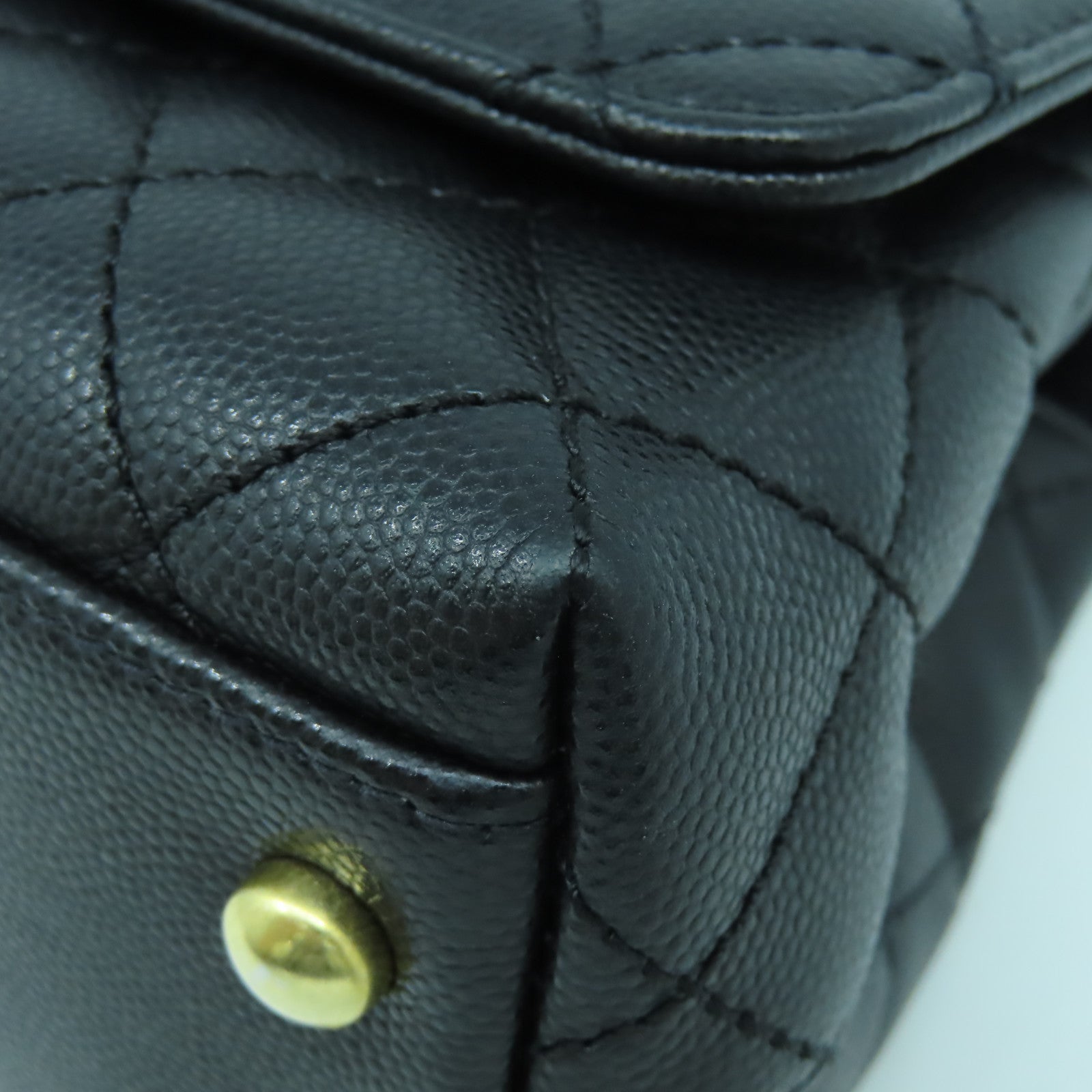CHANEL 菱格牛皮皮革Chain Shoulder Bag金扣鏈帶手挽肩背兩用袋黑色