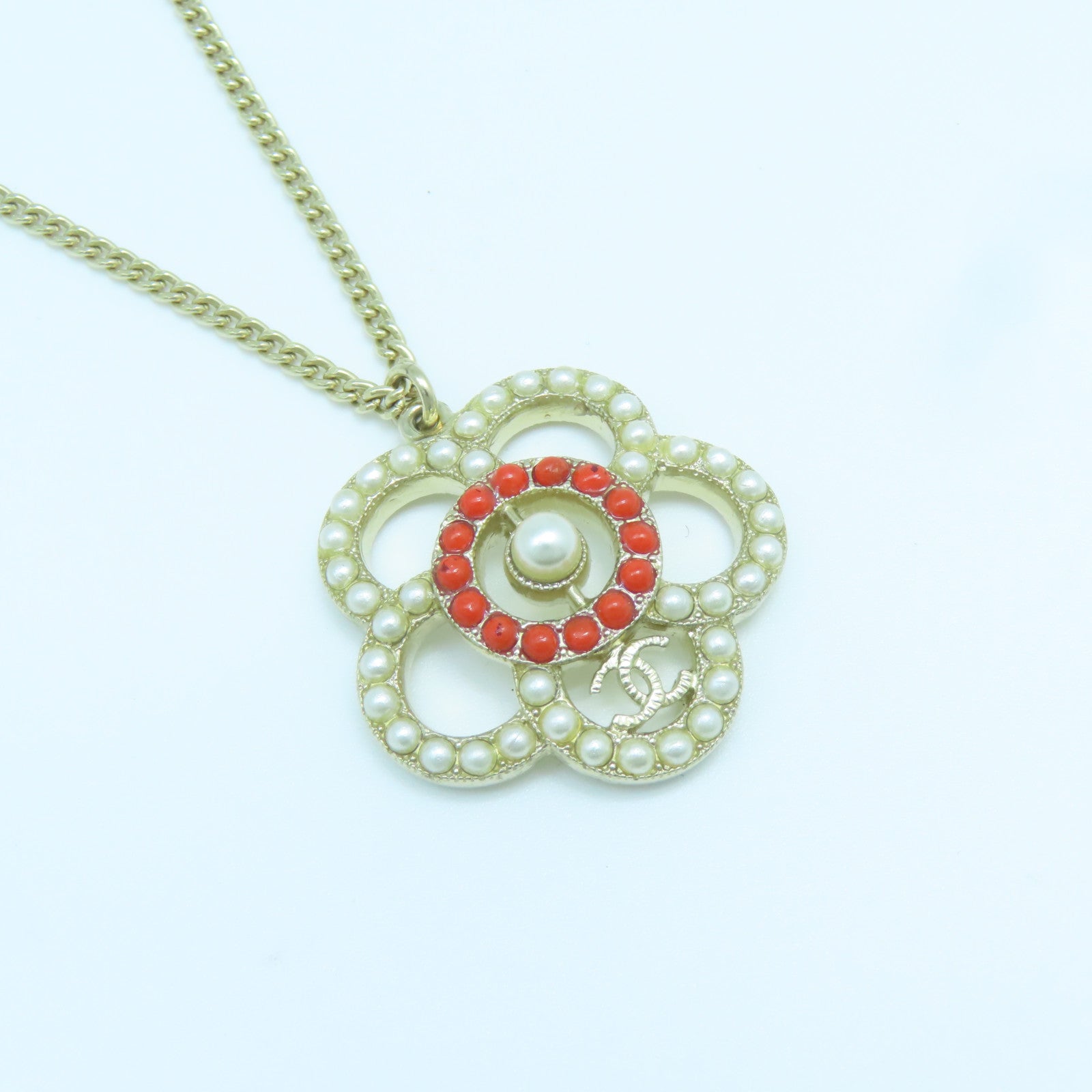 CHANEL 金屬Necklace項鍊紅色白色金色
