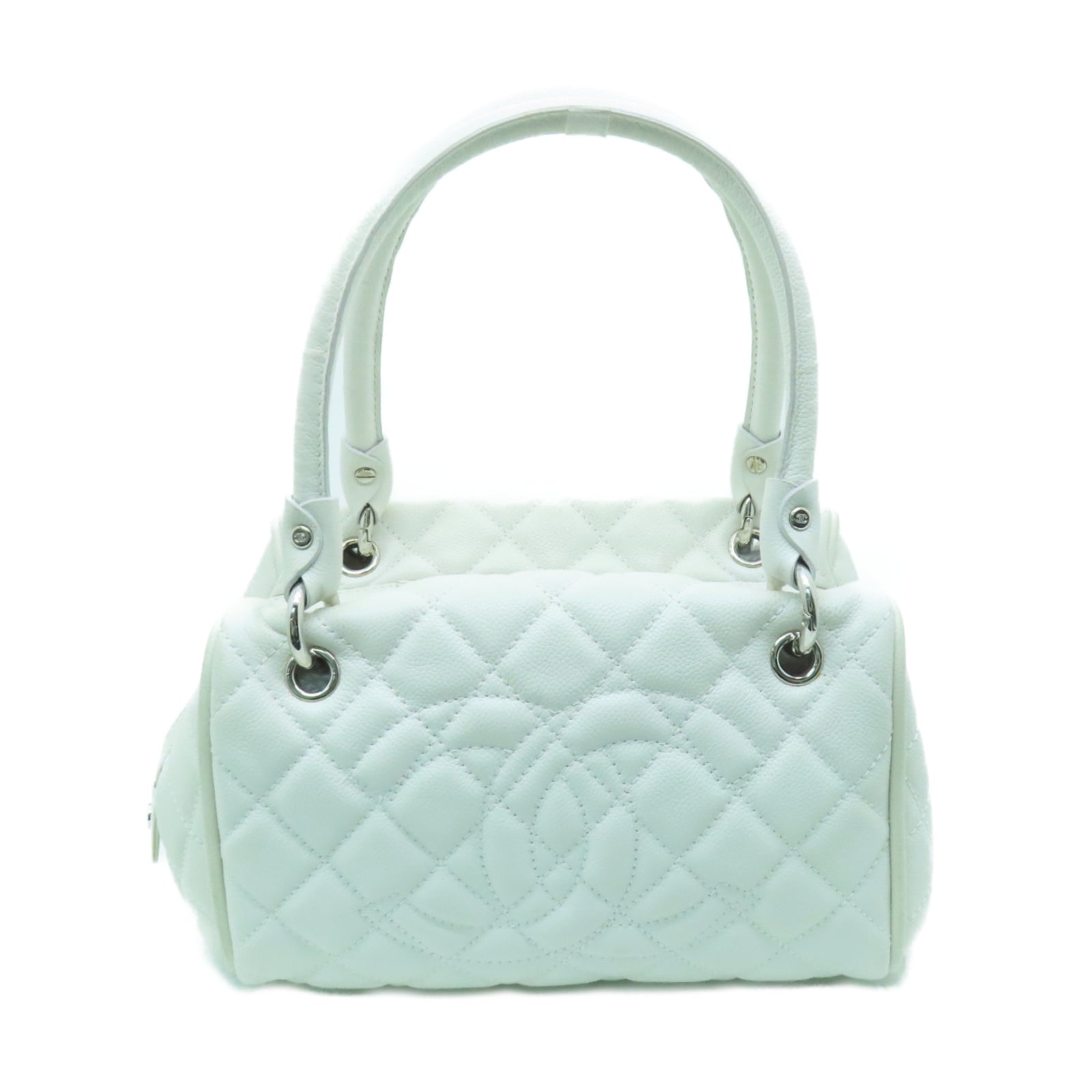 CHANEL 【激減優惠】菱格Caviar皮革Shoulder Bag銀扣肩背袋白色