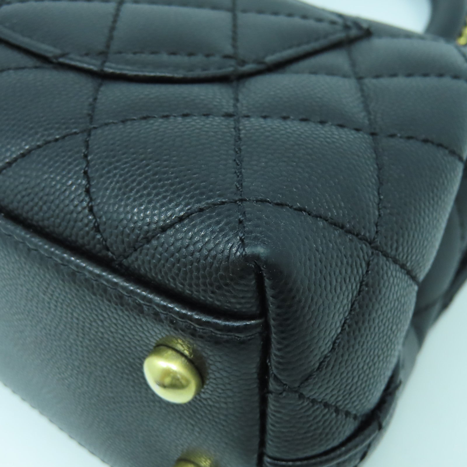 CHANEL 菱格牛皮皮革Chain Shoulder Bag金扣鏈帶手挽肩背兩用袋黑色